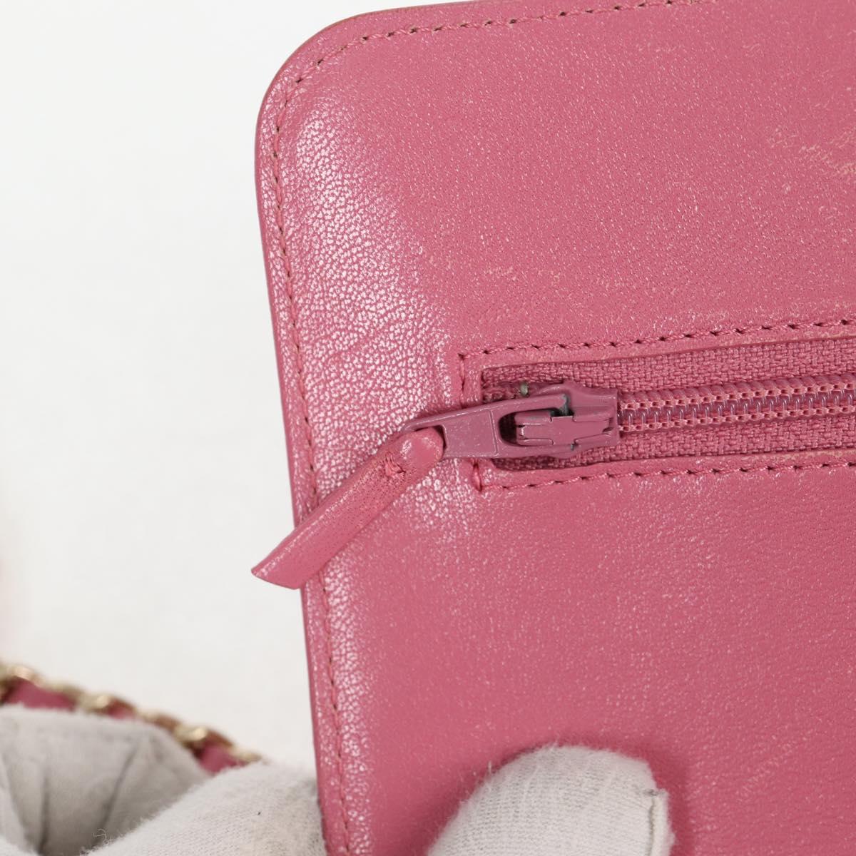 CHANEL Matelasse Chain Shoulder Bag Lamb Skin Pink Gold CC Auth 127625M