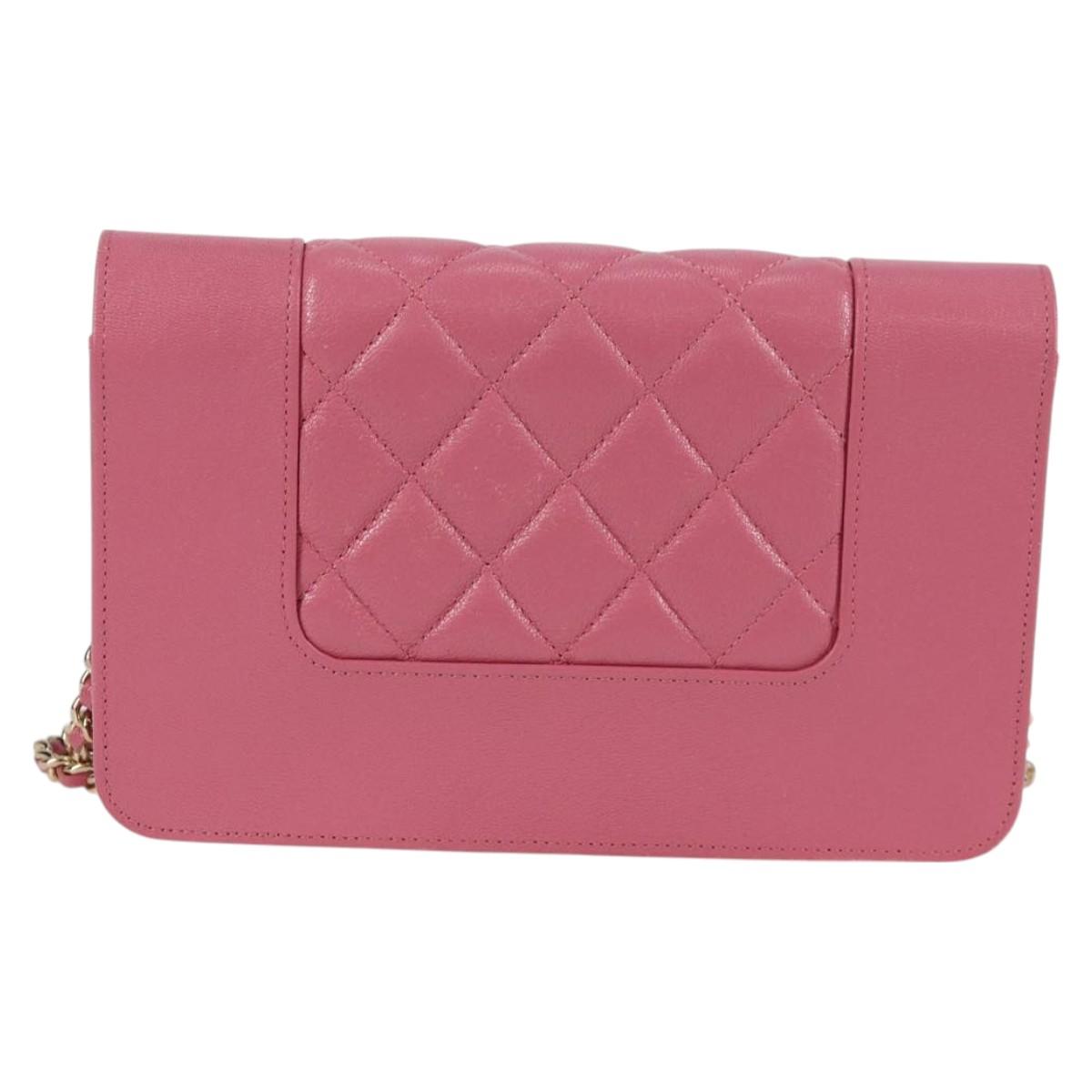 CHANEL Matelasse Chain Shoulder Bag Lamb Skin Pink Gold CC Auth 127625M