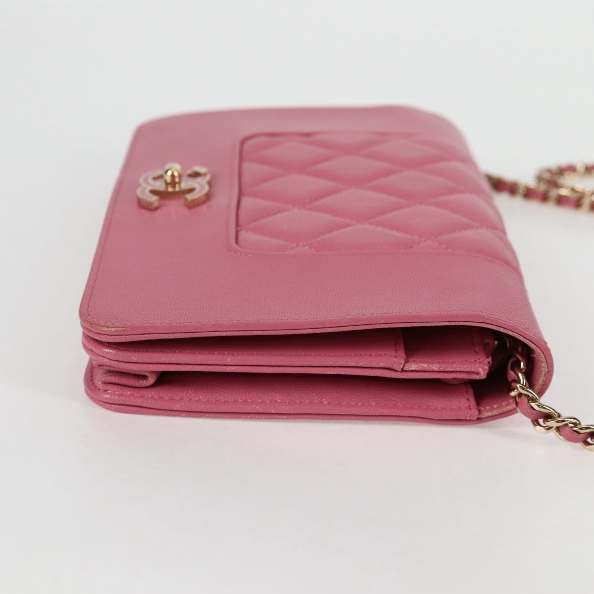 CHANEL Matelasse Chain Shoulder Bag Lamb Skin Pink Gold CC Auth 127625M