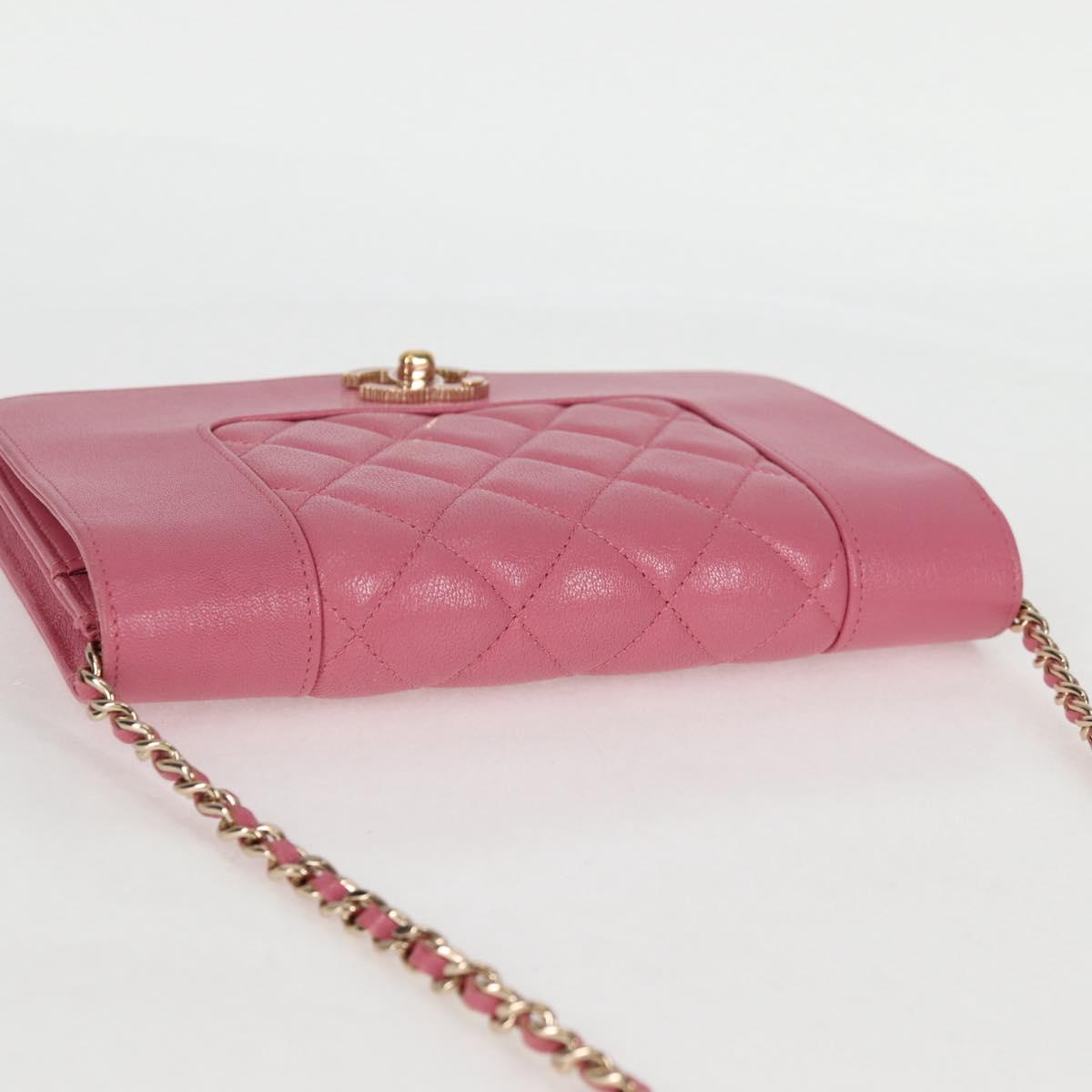 CHANEL Matelasse Chain Shoulder Bag Lamb Skin Pink Gold CC Auth 127625M