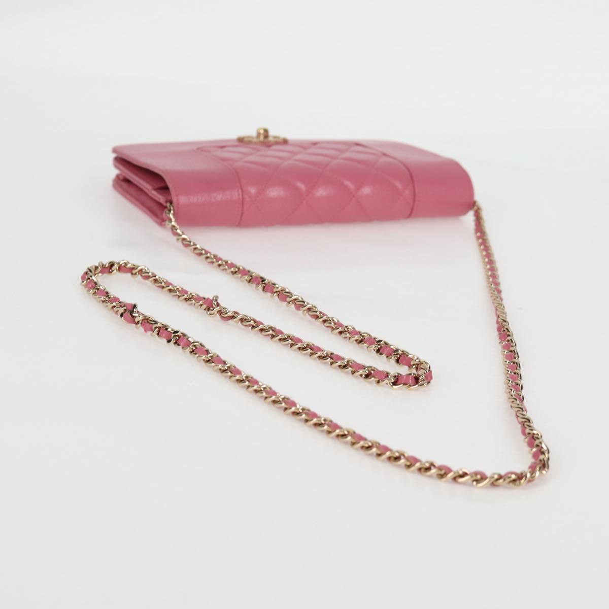 CHANEL Matelasse Chain Shoulder Bag Lamb Skin Pink Gold CC Auth 127625M
