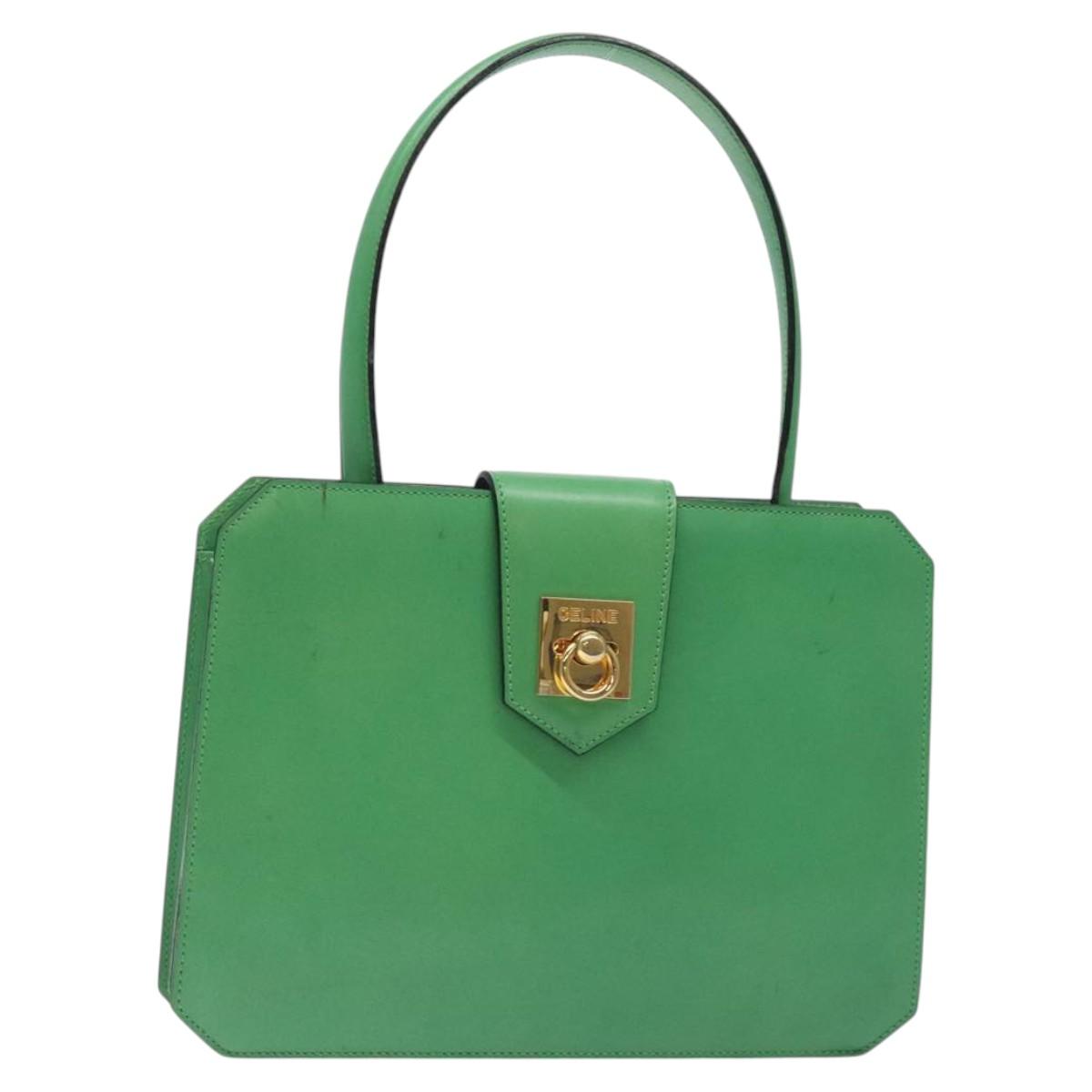 CELINE Hand Bag Leather Green Gold Auth 127658A