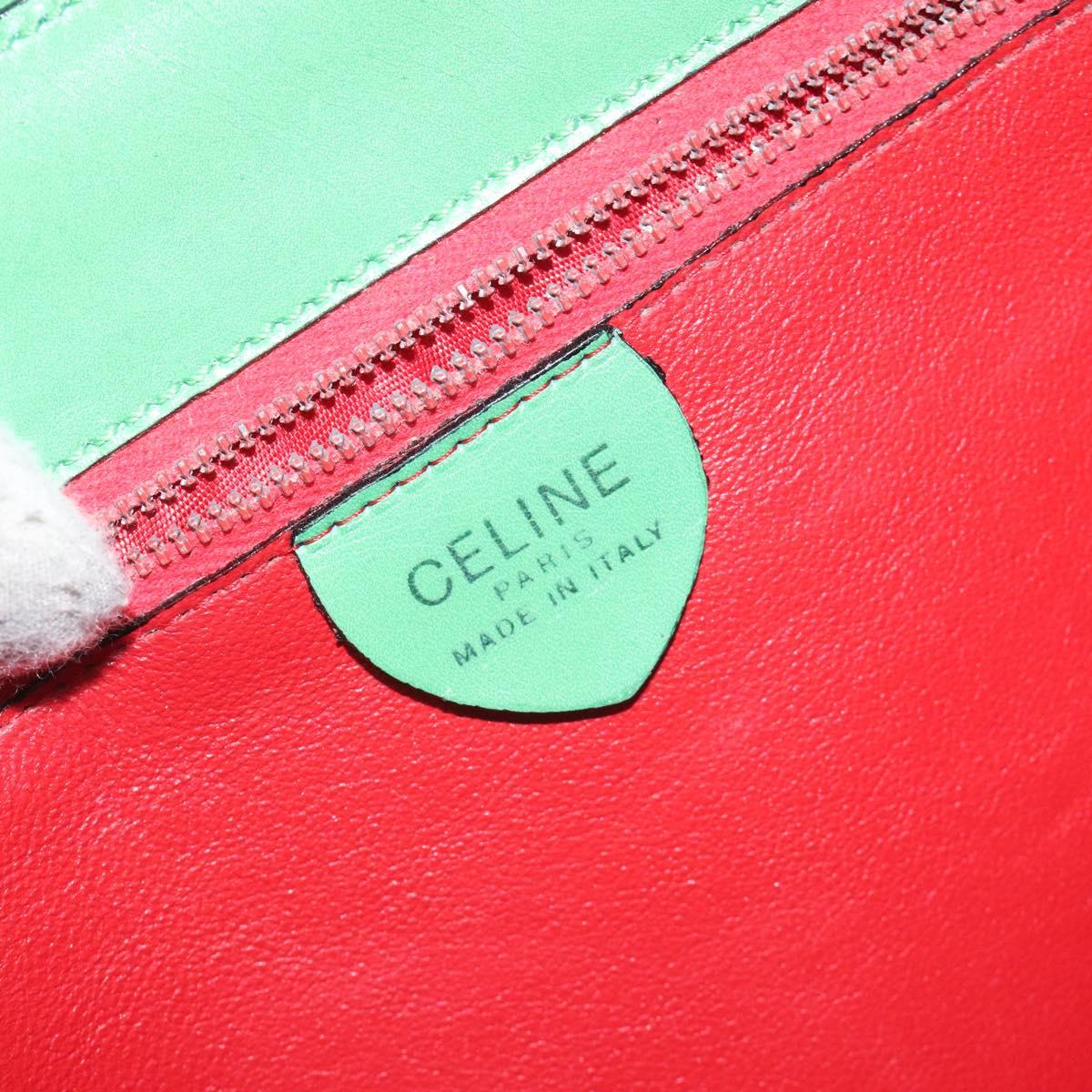 CELINE Hand Bag Leather Green Gold Auth 127658A