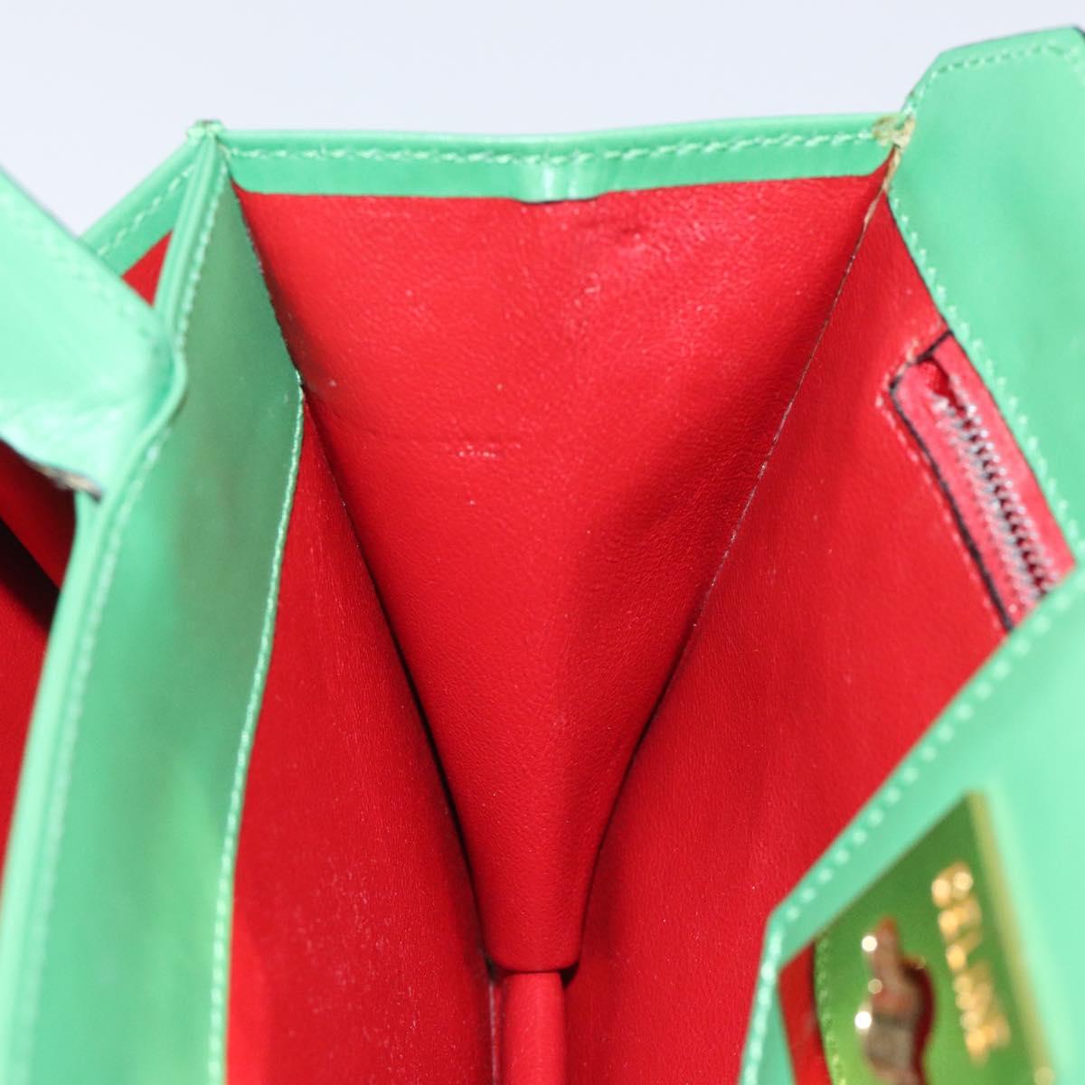 CELINE Hand Bag Leather Green Gold Auth 127658A