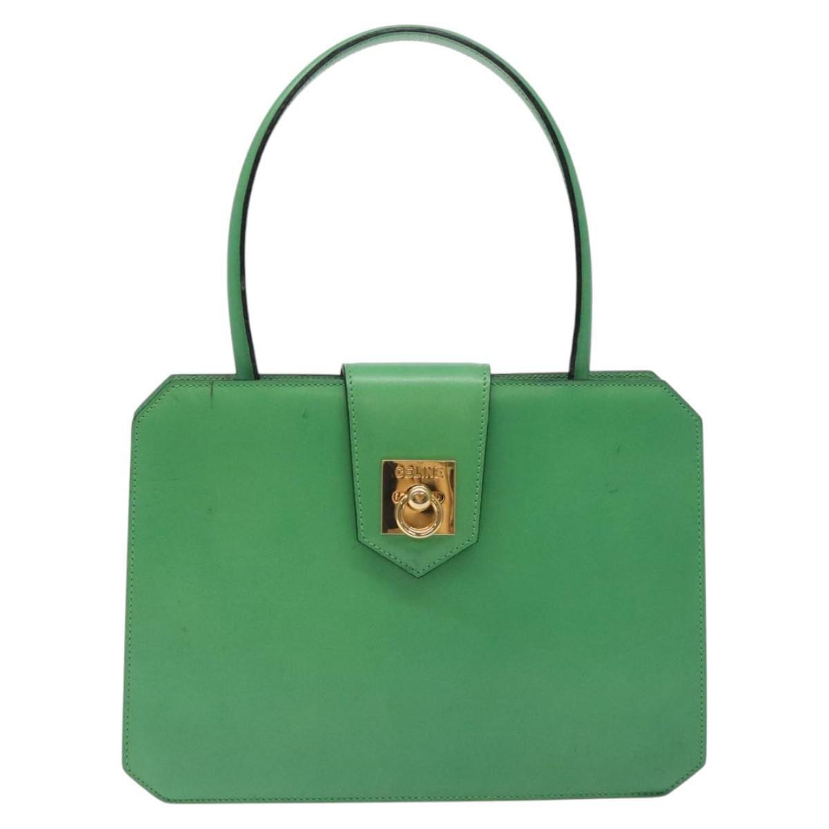 CELINE Hand Bag Leather Green Gold Auth 127658A