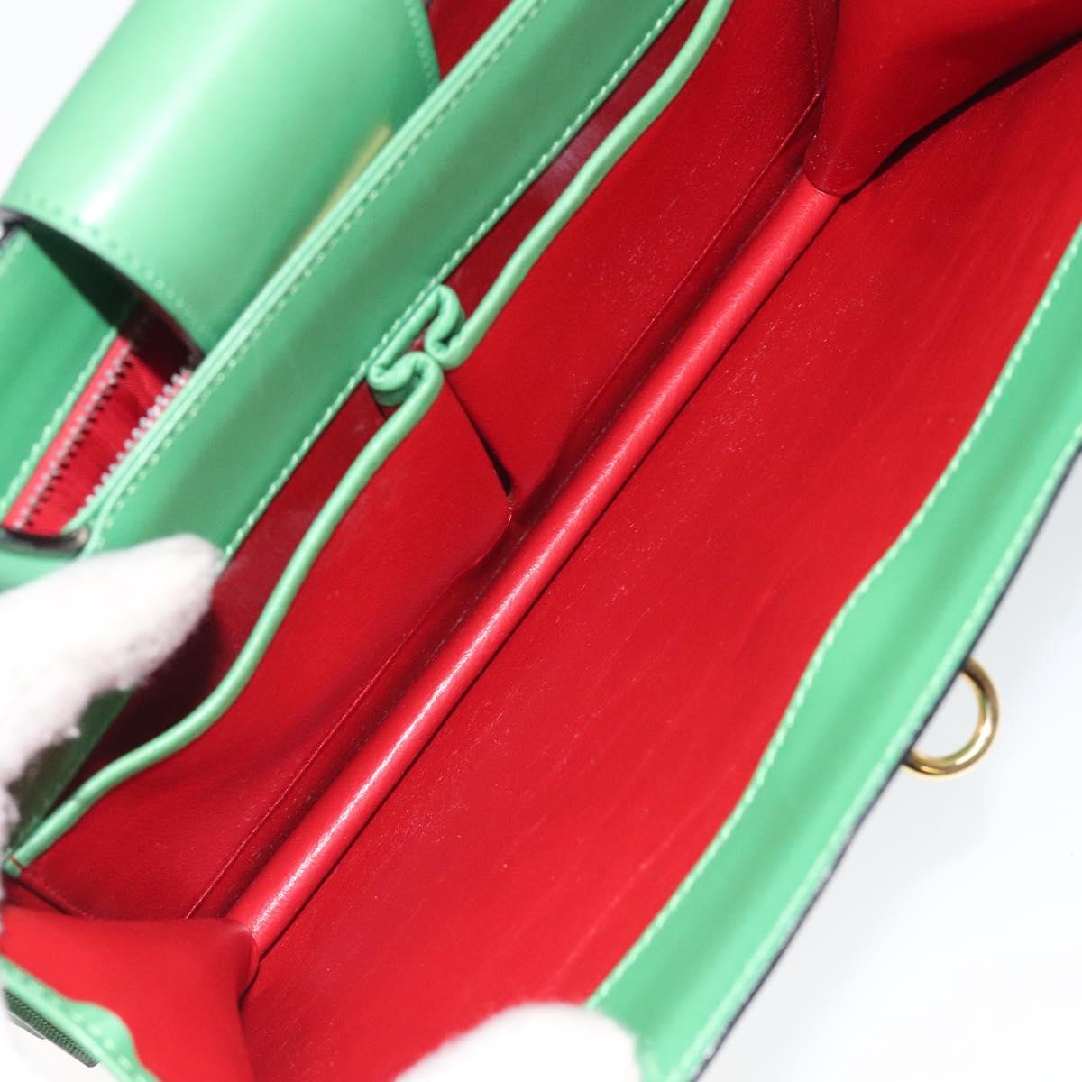 CELINE Hand Bag Leather Green Gold Auth 127658A