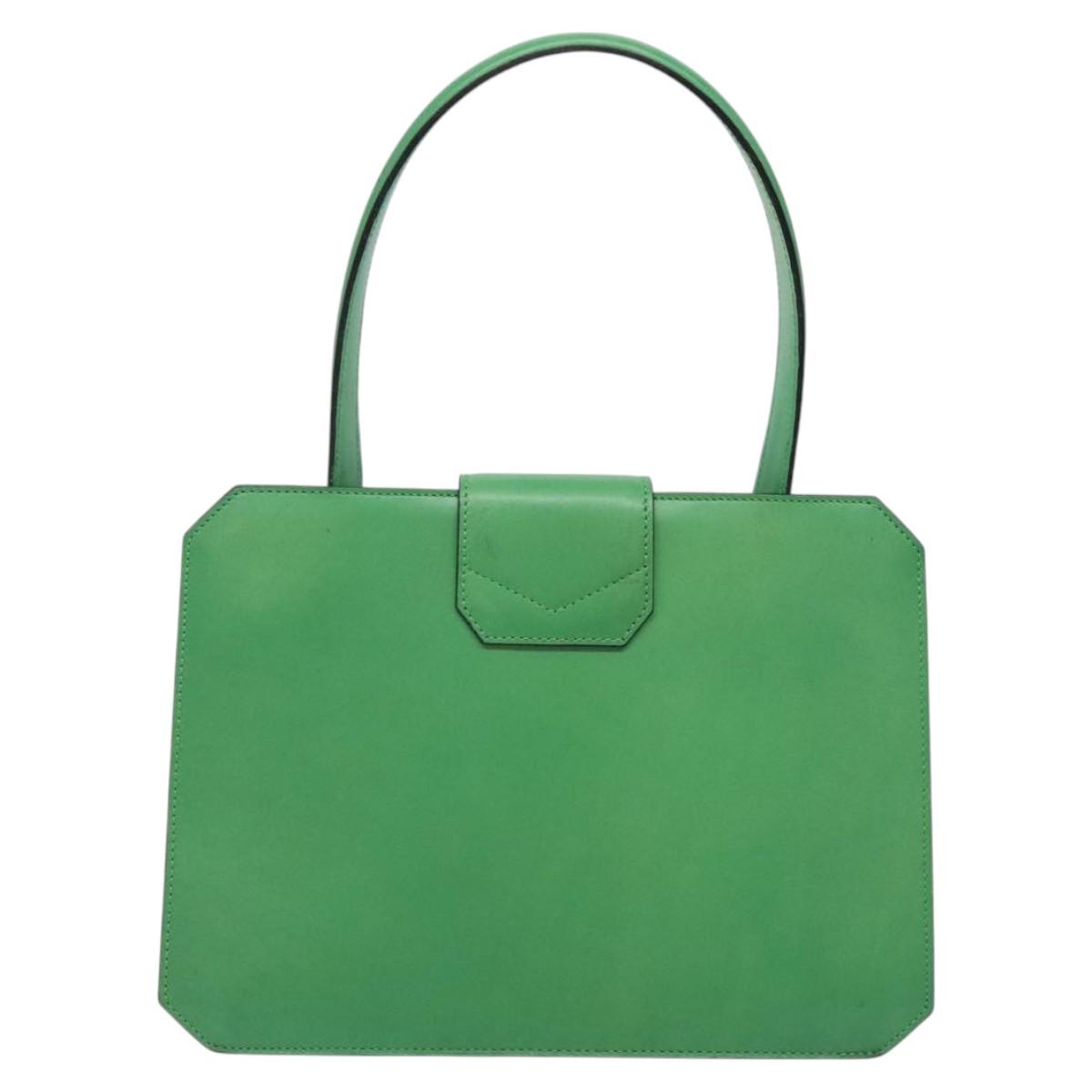 CELINE Hand Bag Leather Green Gold Auth 127658A