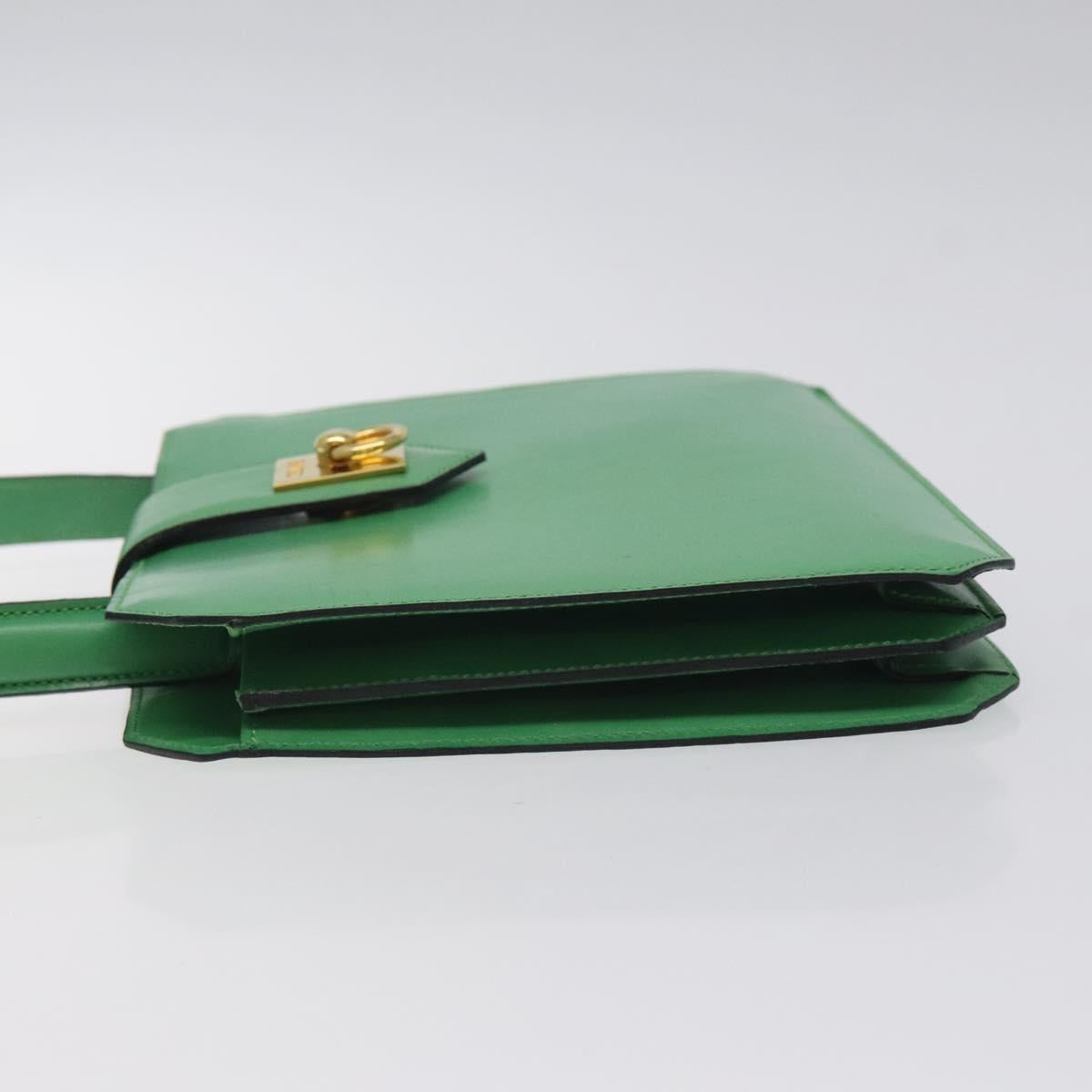 CELINE Hand Bag Leather Green Gold Auth 127658A