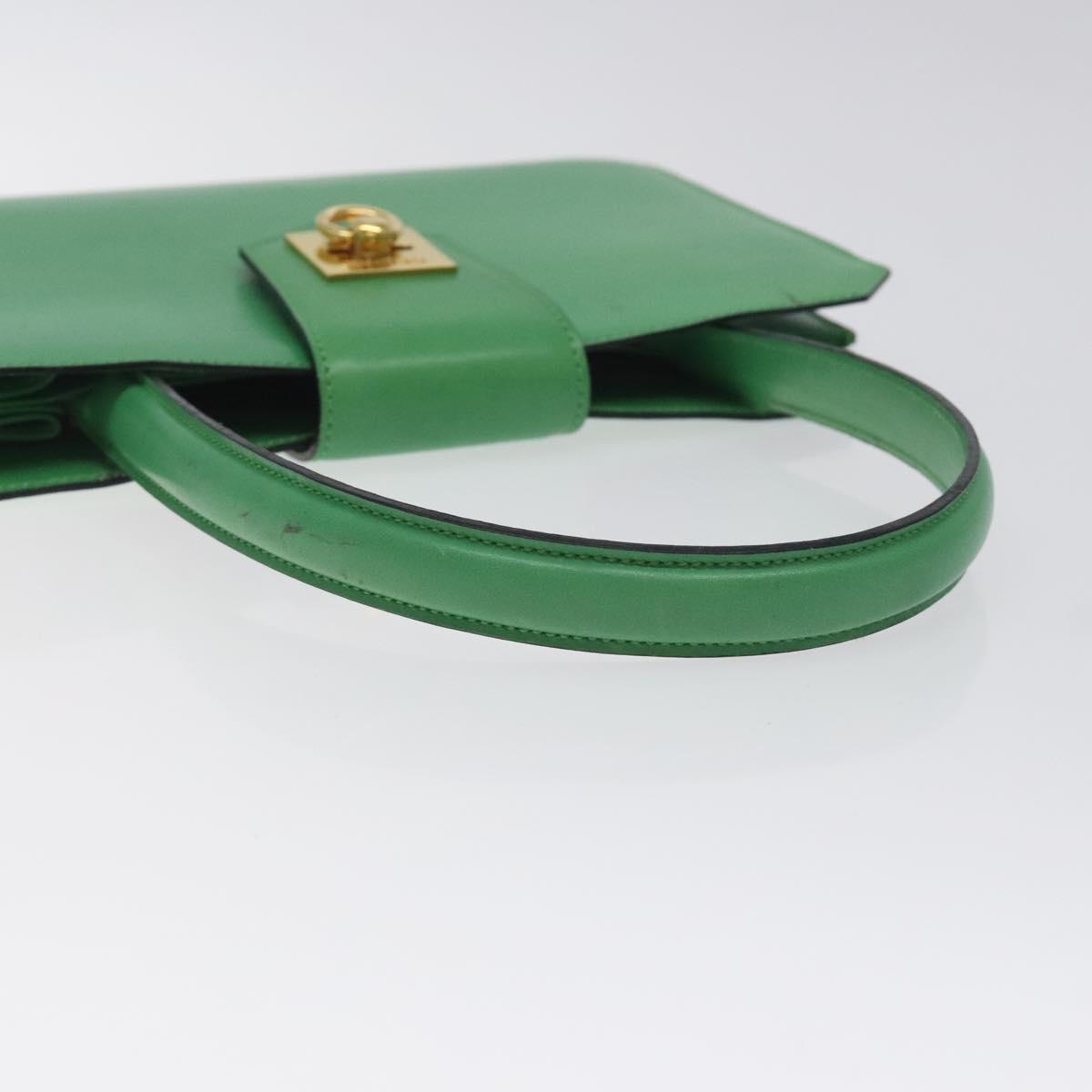 CELINE Hand Bag Leather Green Gold Auth 127658A