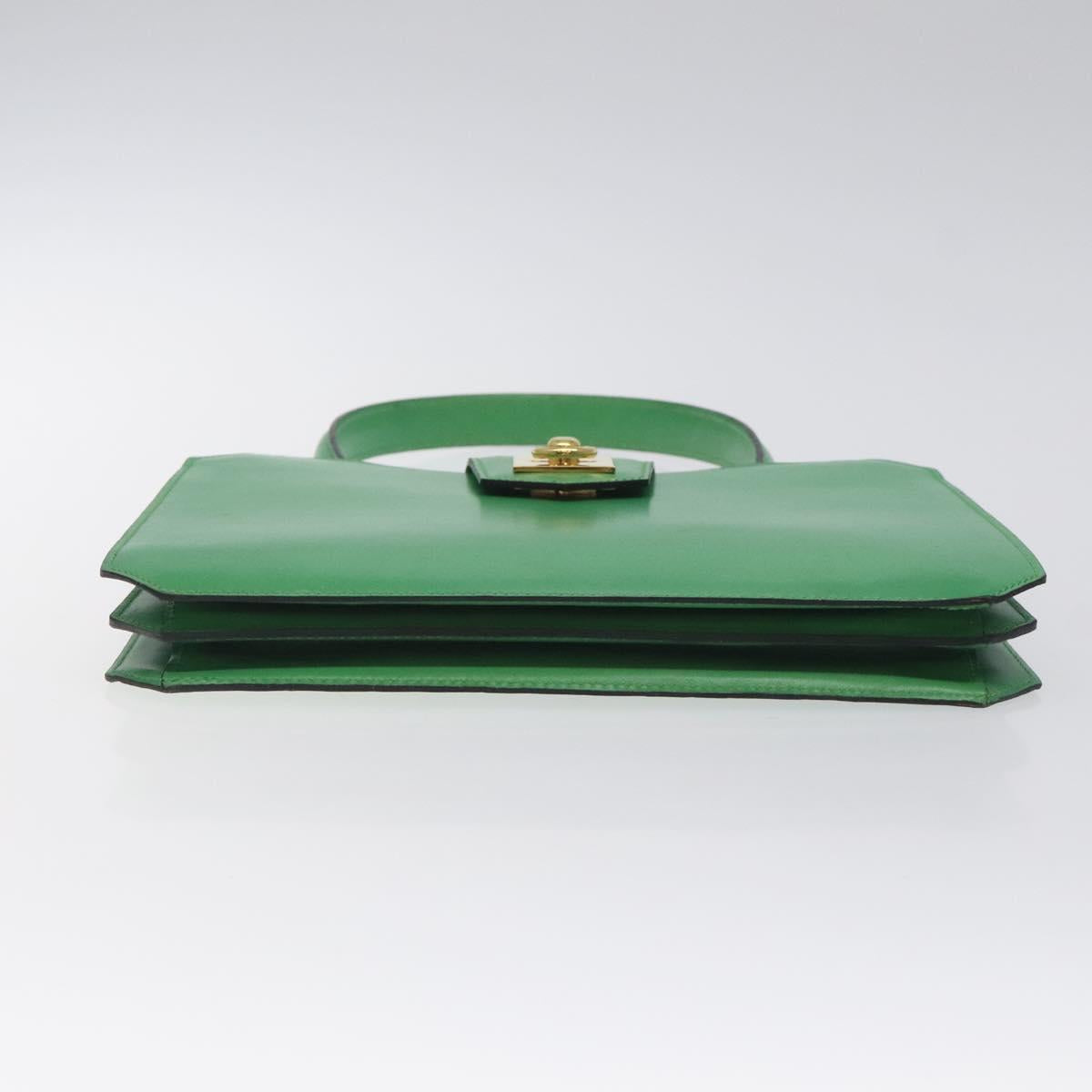 CELINE Hand Bag Leather Green Gold Auth 127658A