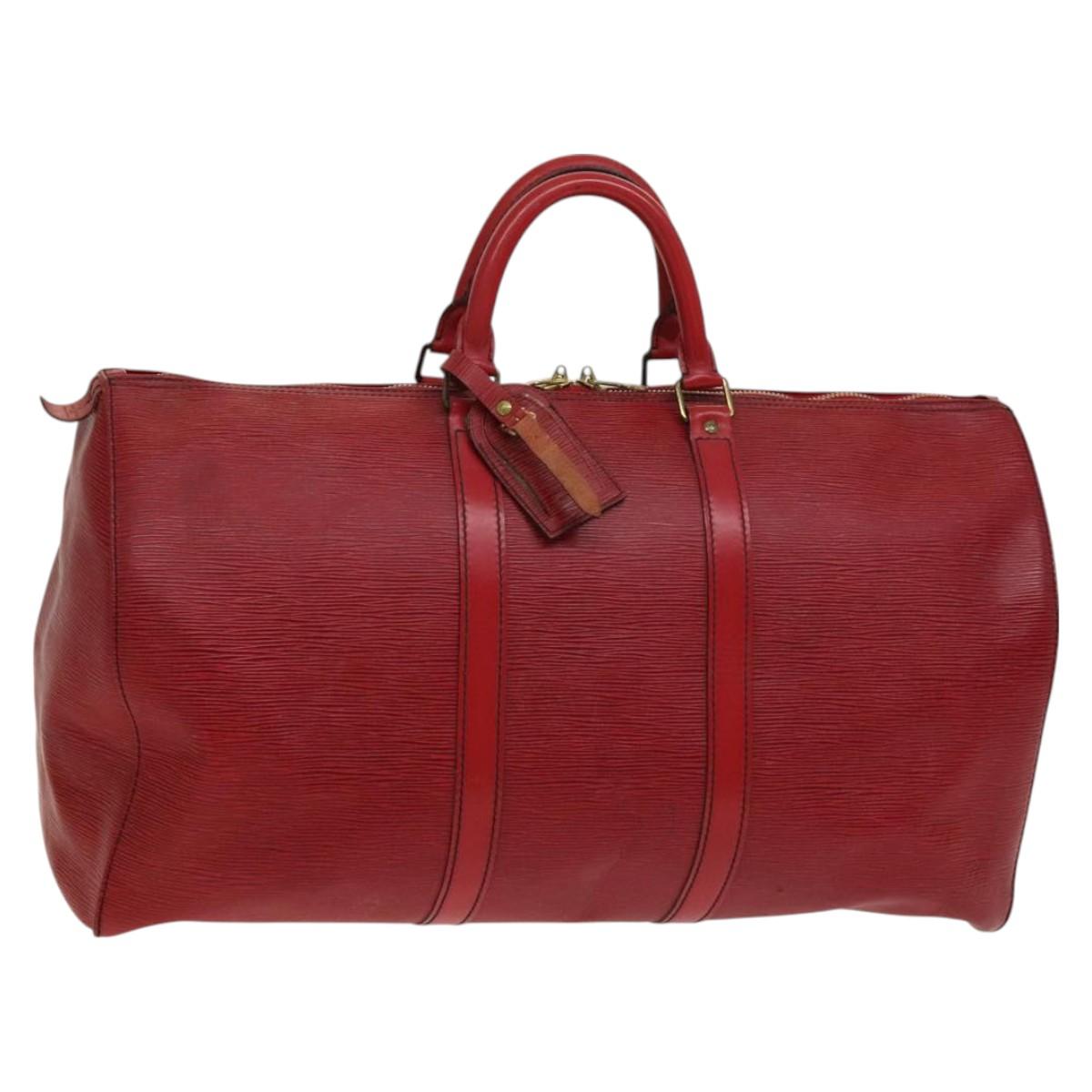 LOUIS VUITTON Epi Keepall 50 Boston Bag Red M42967 LV Auth 127672