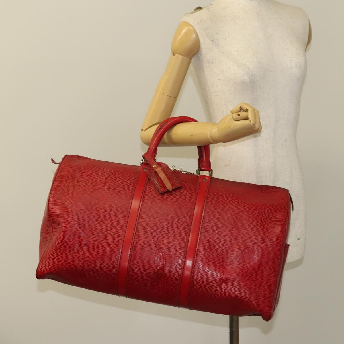 LOUIS VUITTON Epi Keepall 50 Boston Bag Red M42967 LV Auth 127672