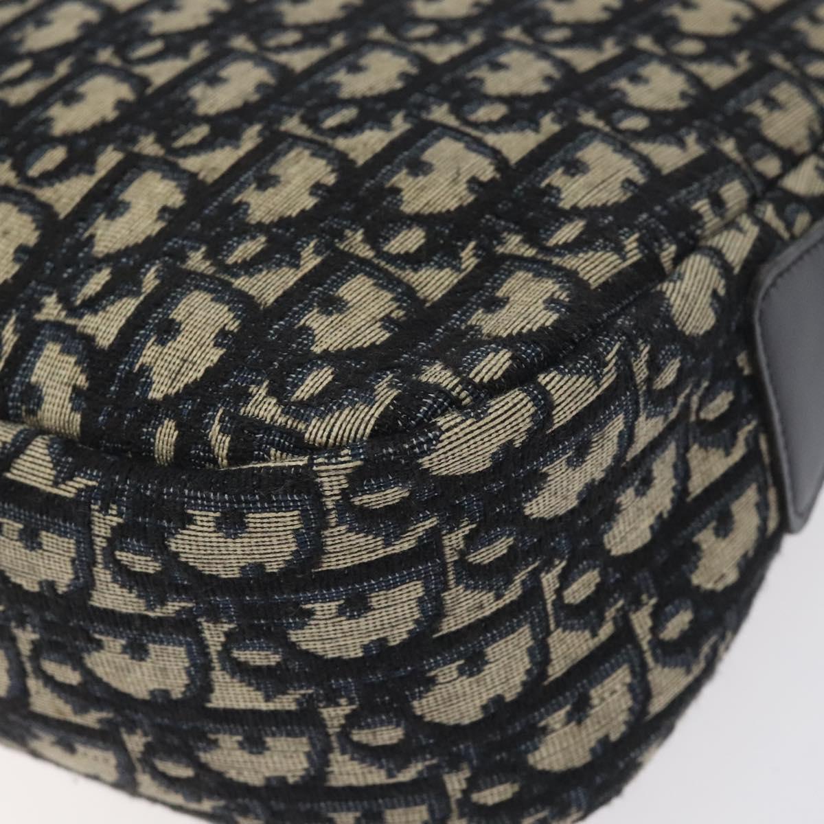 Christian Dior Trotter Canvas Shoulder Bag Navy Gold Auth 127683