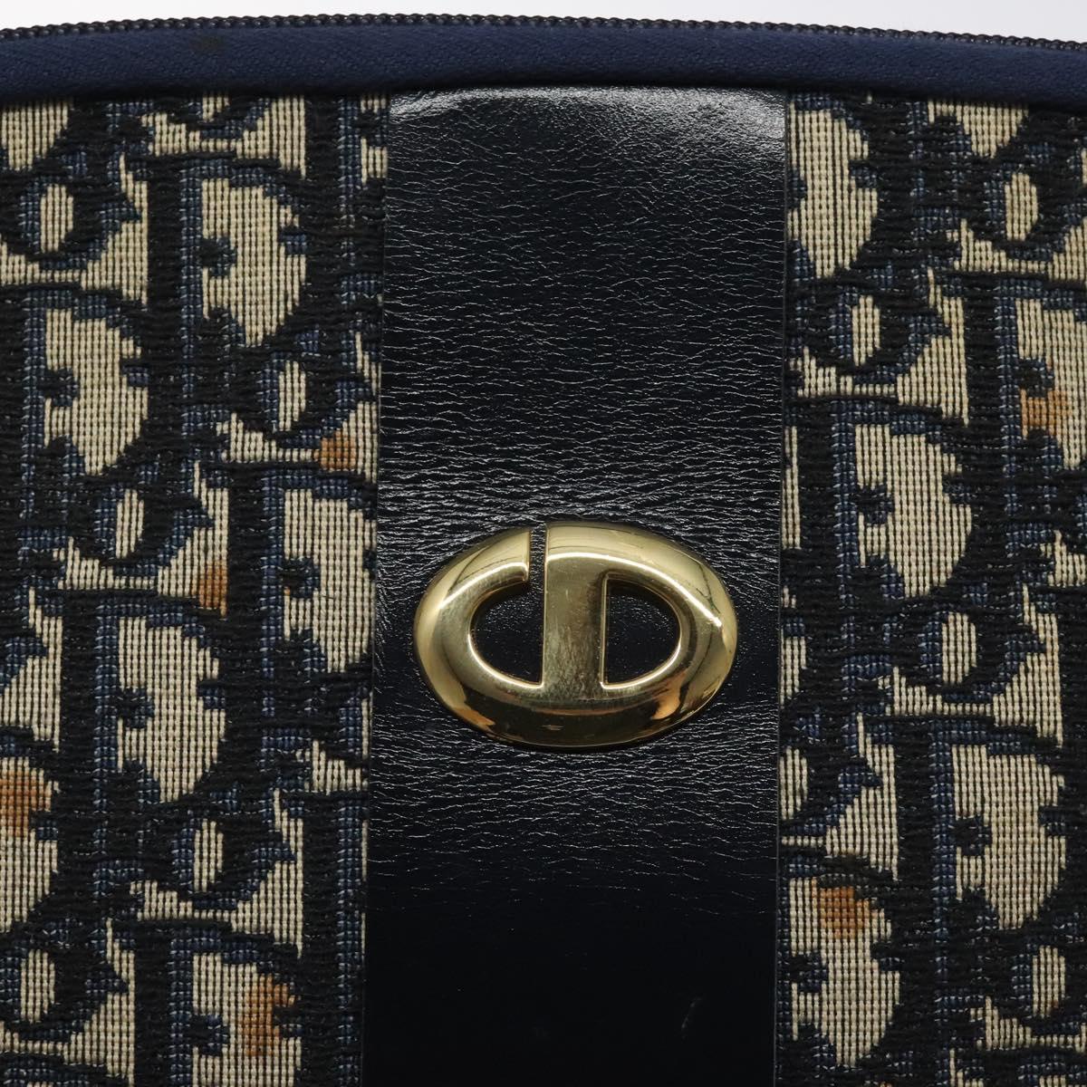 Christian Dior Trotter Canvas Shoulder Bag Navy Gold Auth 127683