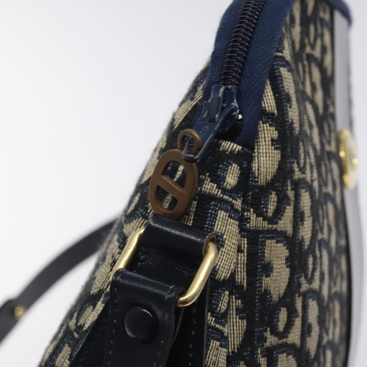 Christian Dior Trotter Canvas Shoulder Bag Navy Gold Auth 127683