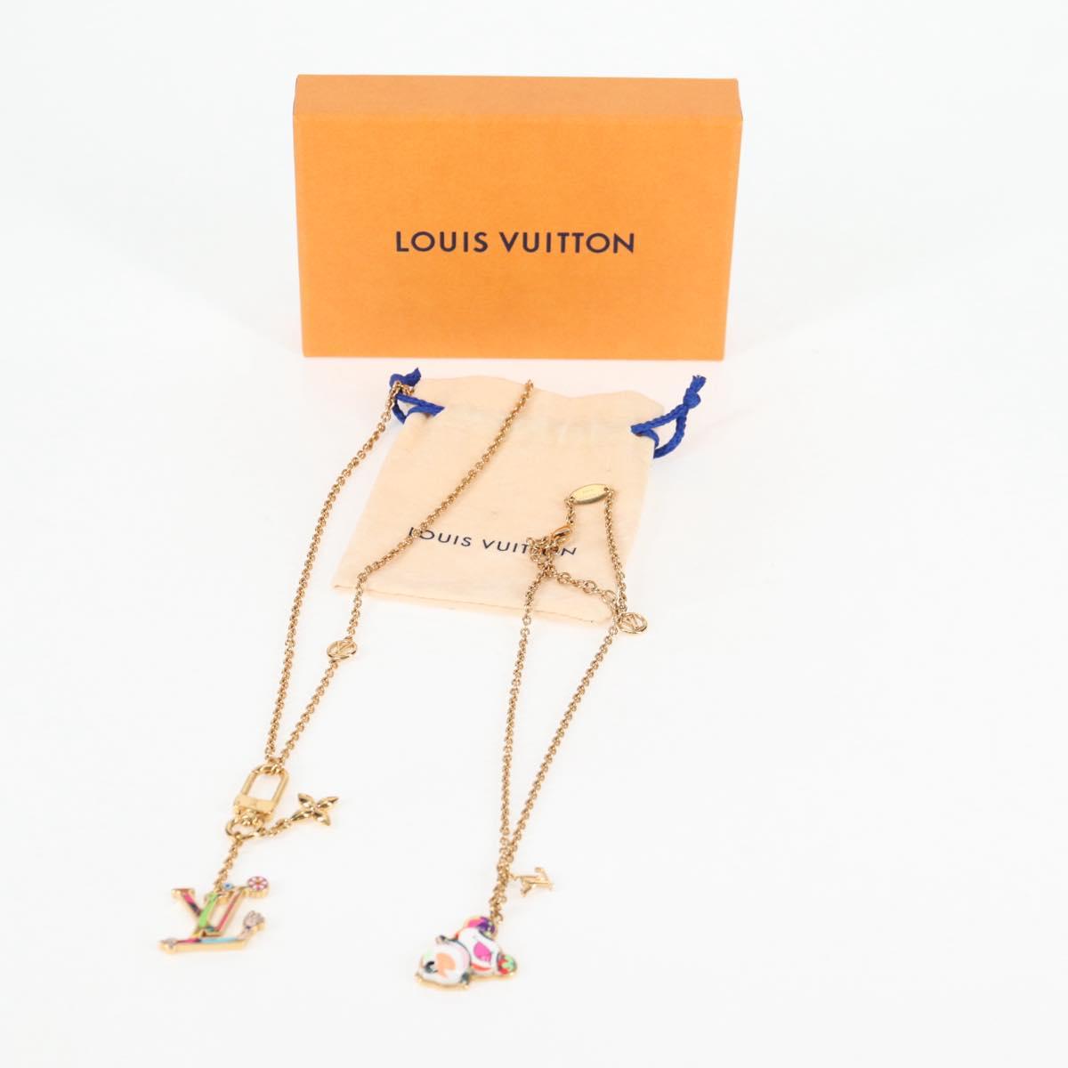 LOUIS VUITTON LVxTM 2 Necklace Super Flat metal Gold Tone M02499 LV Auth 127723SM