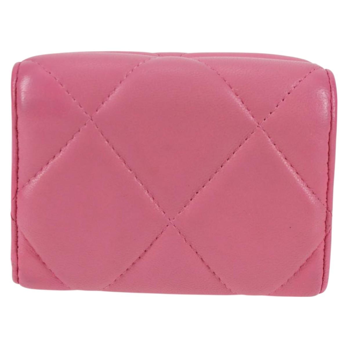 CHANEL Matelasse Compact Wallet Lamb Skin Pink Gold CC Auth 127761M