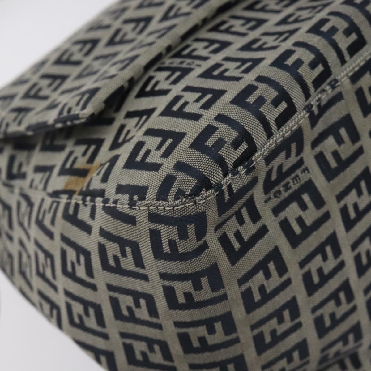 FENDI Zucchino Canvas Mamma Baguette Shoulder Bag Navy Silver Auth 127779