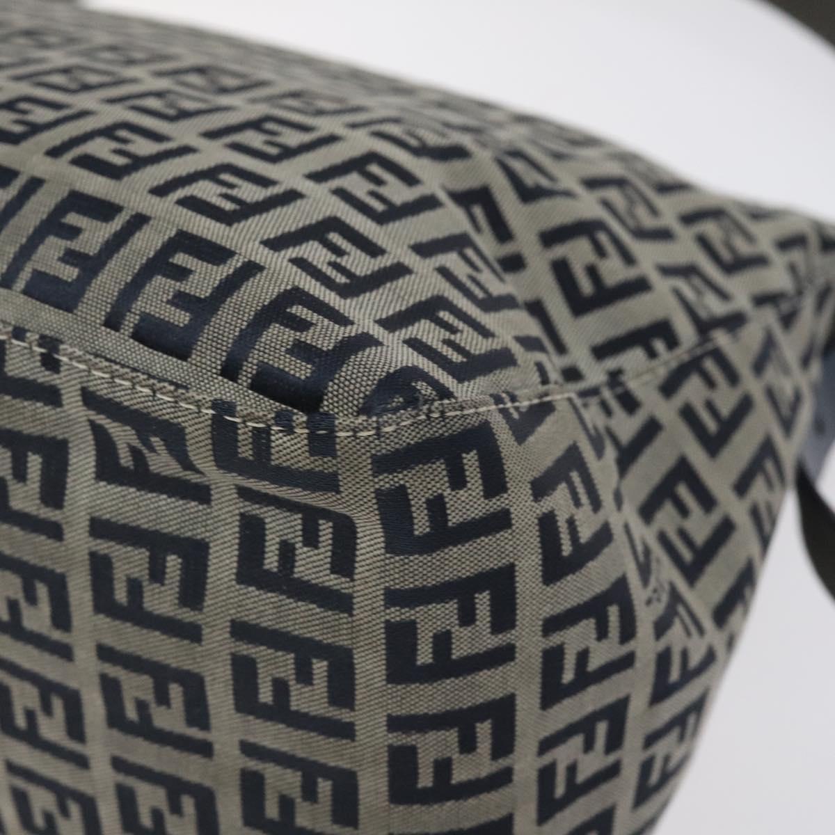 FENDI Zucchino Canvas Mamma Baguette Shoulder Bag Navy Silver Auth 127779
