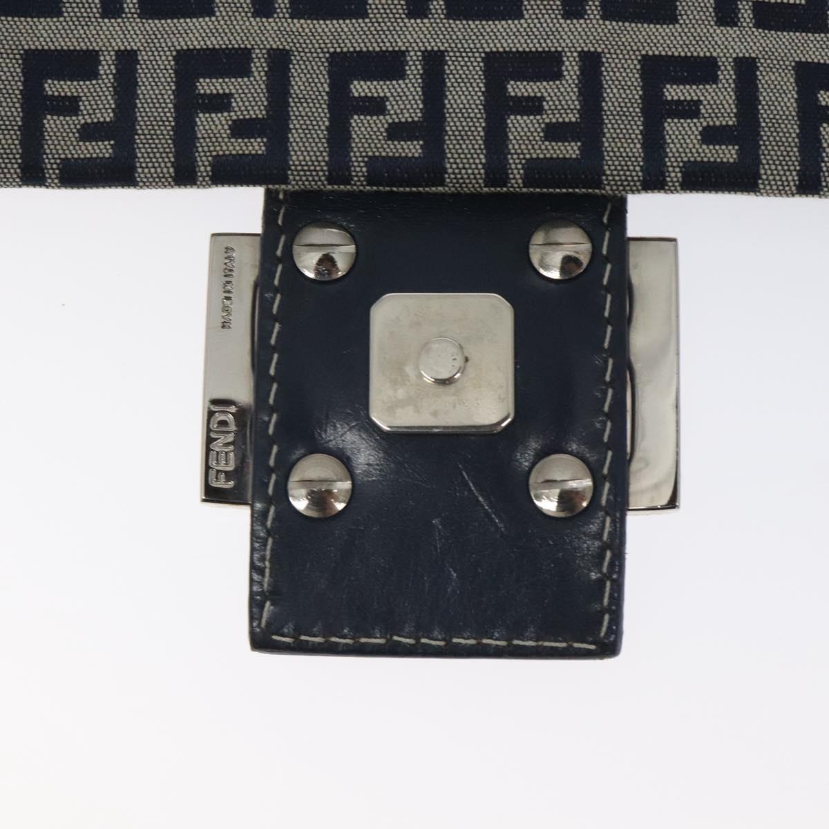 FENDI Zucchino Canvas Mamma Baguette Shoulder Bag Navy Silver Auth 127779