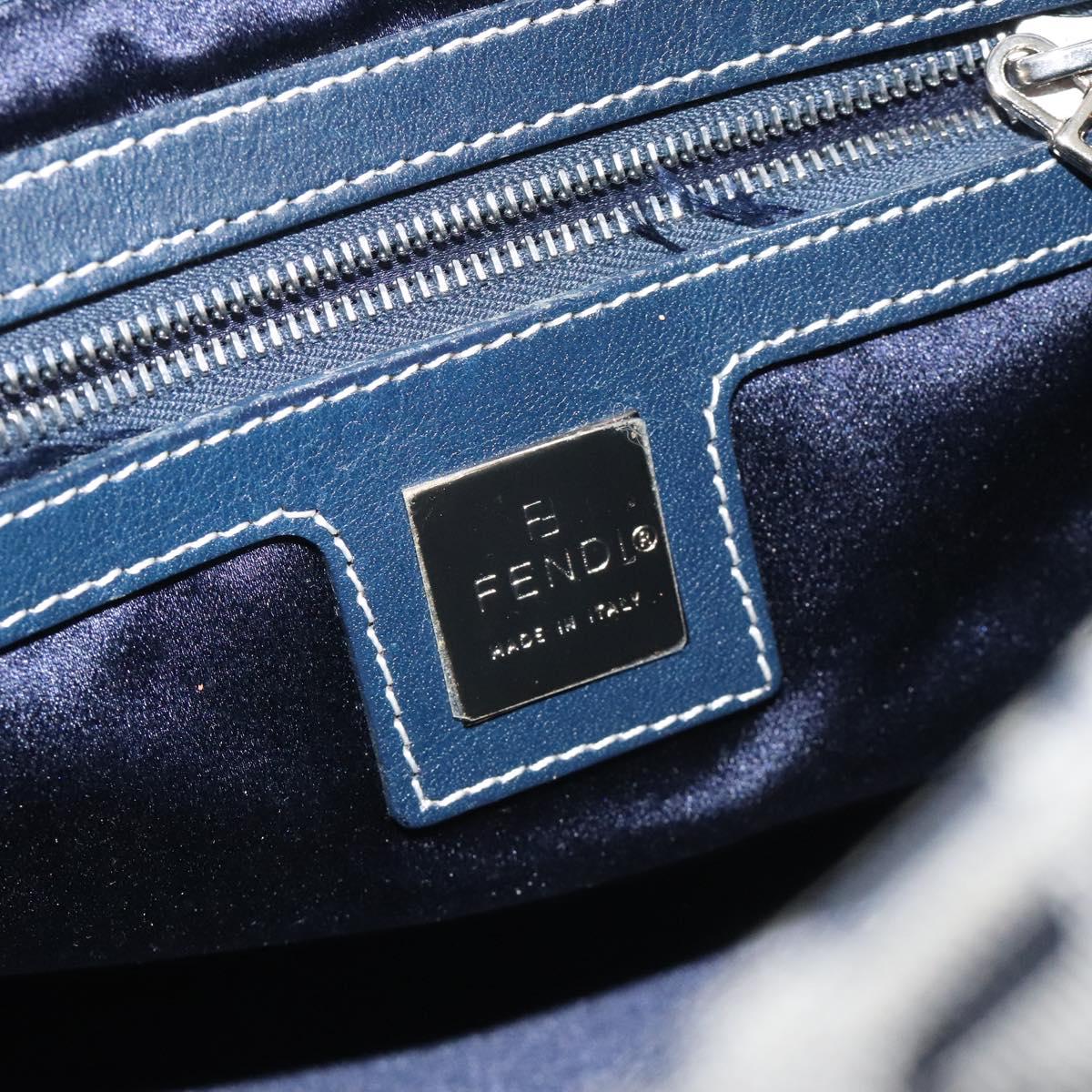 FENDI Zucchino Canvas Mamma Baguette Shoulder Bag Navy Silver Auth 127779