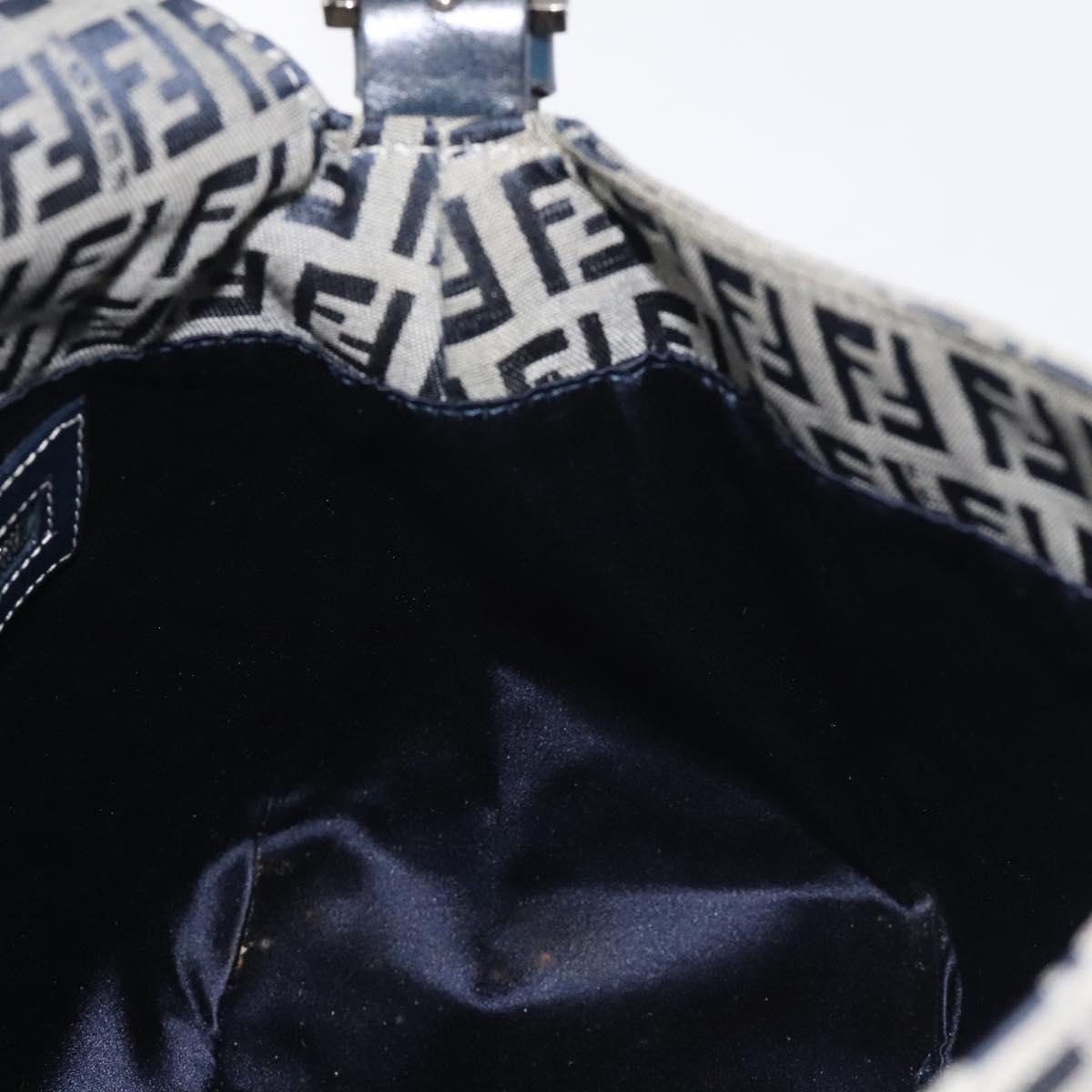 FENDI Zucchino Canvas Mamma Baguette Shoulder Bag Navy Silver Auth 127779