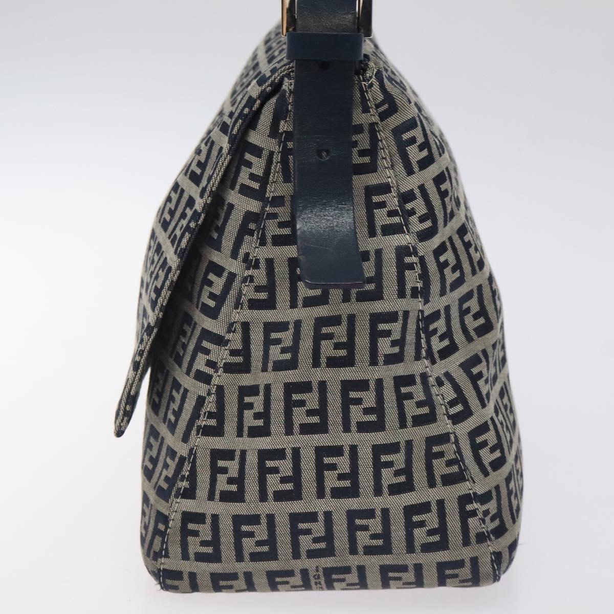FENDI Zucchino Canvas Mamma Baguette Shoulder Bag Navy Silver Auth 127779