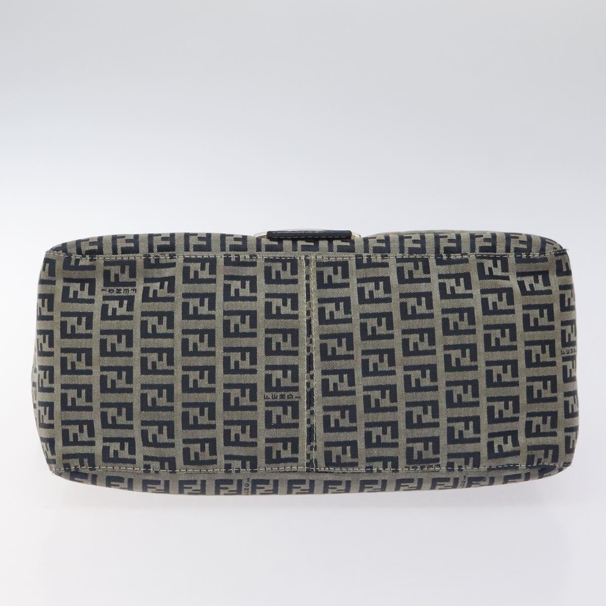 FENDI Zucchino Canvas Mamma Baguette Shoulder Bag Navy Silver Auth 127779