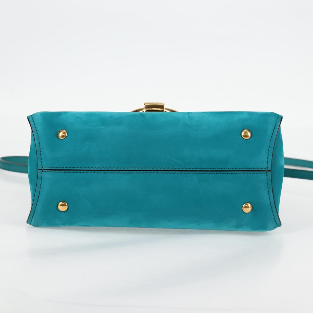 Salvatore Ferragamo Gancini Margot Bag Suede 2way Turquoise Blue Auth 127782M