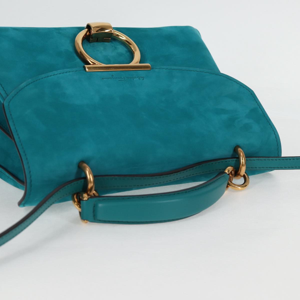 Salvatore Ferragamo Gancini Margot Bag Suede 2way Turquoise Blue Auth 127782M