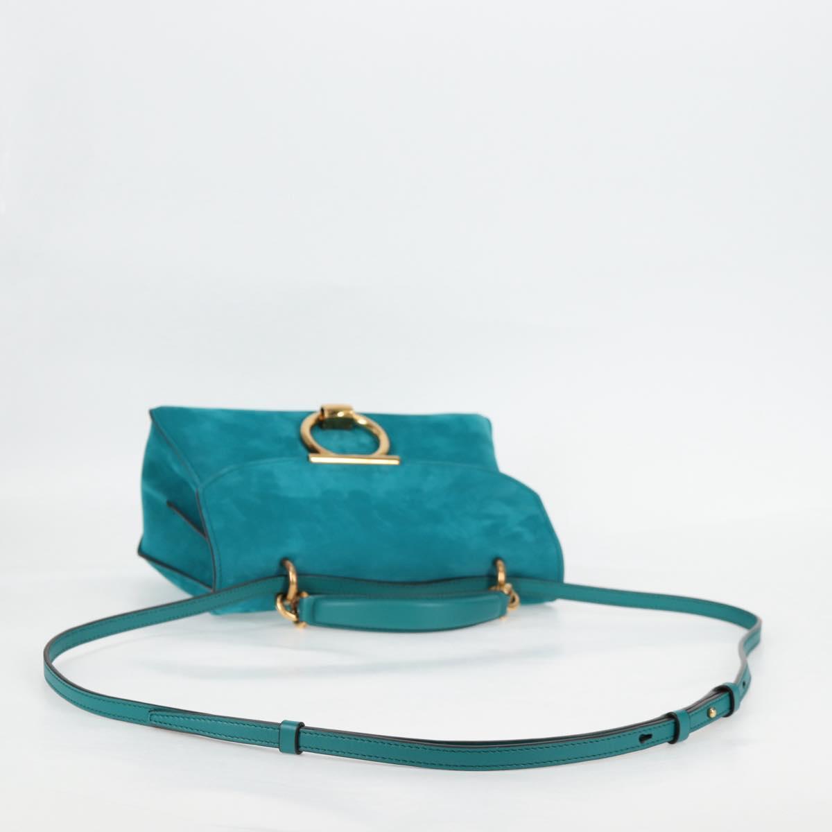Salvatore Ferragamo Gancini Margot Bag Suede 2way Turquoise Blue Auth 127782M