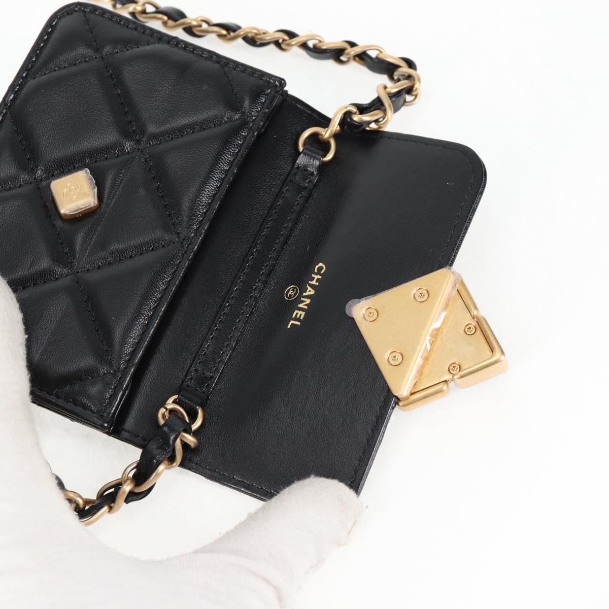 CHANEL Matelasse Chain Pouch Shoulder Bag Lamb Skin Black Gold CC Auth 127795SAM