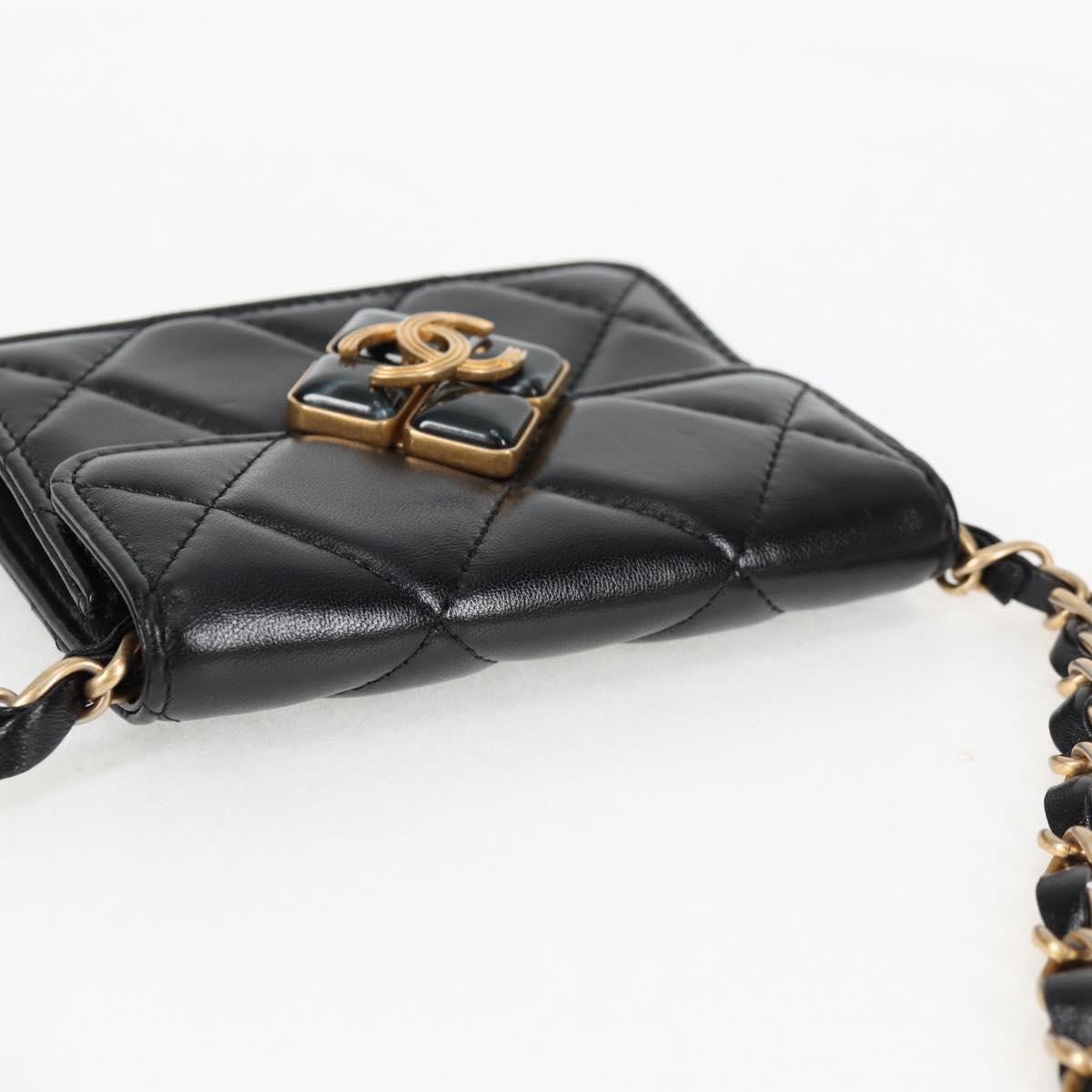 CHANEL Matelasse Chain Pouch Shoulder Bag Lamb Skin Black Gold CC Auth 127795SAM