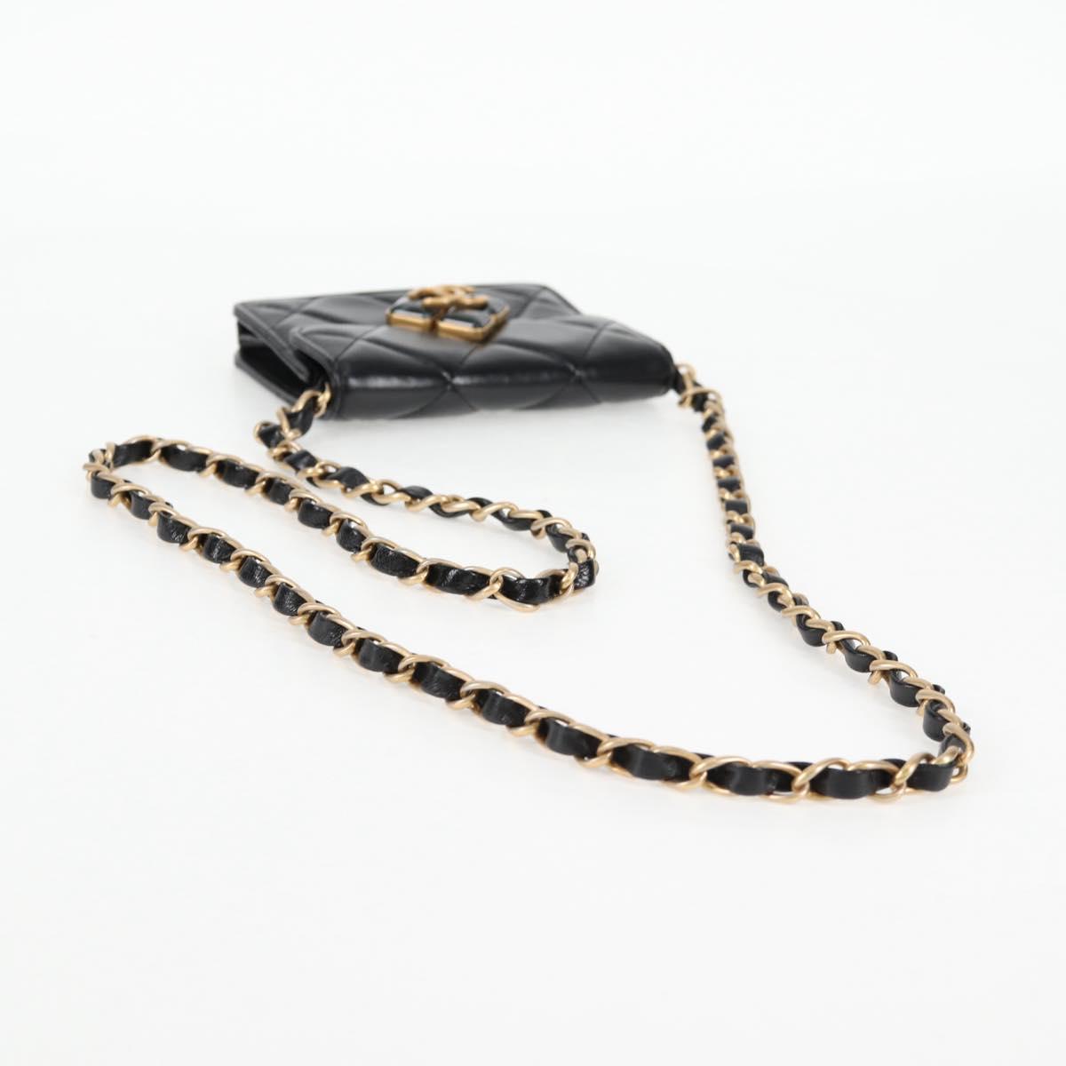 CHANEL Matelasse Chain Pouch Shoulder Bag Lamb Skin Black Gold CC Auth 127795SAM