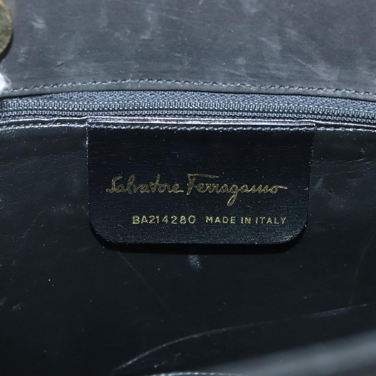 Salvatore Ferragamo Gancini Shoulder Bag Suede Black Gold Auth 127796
