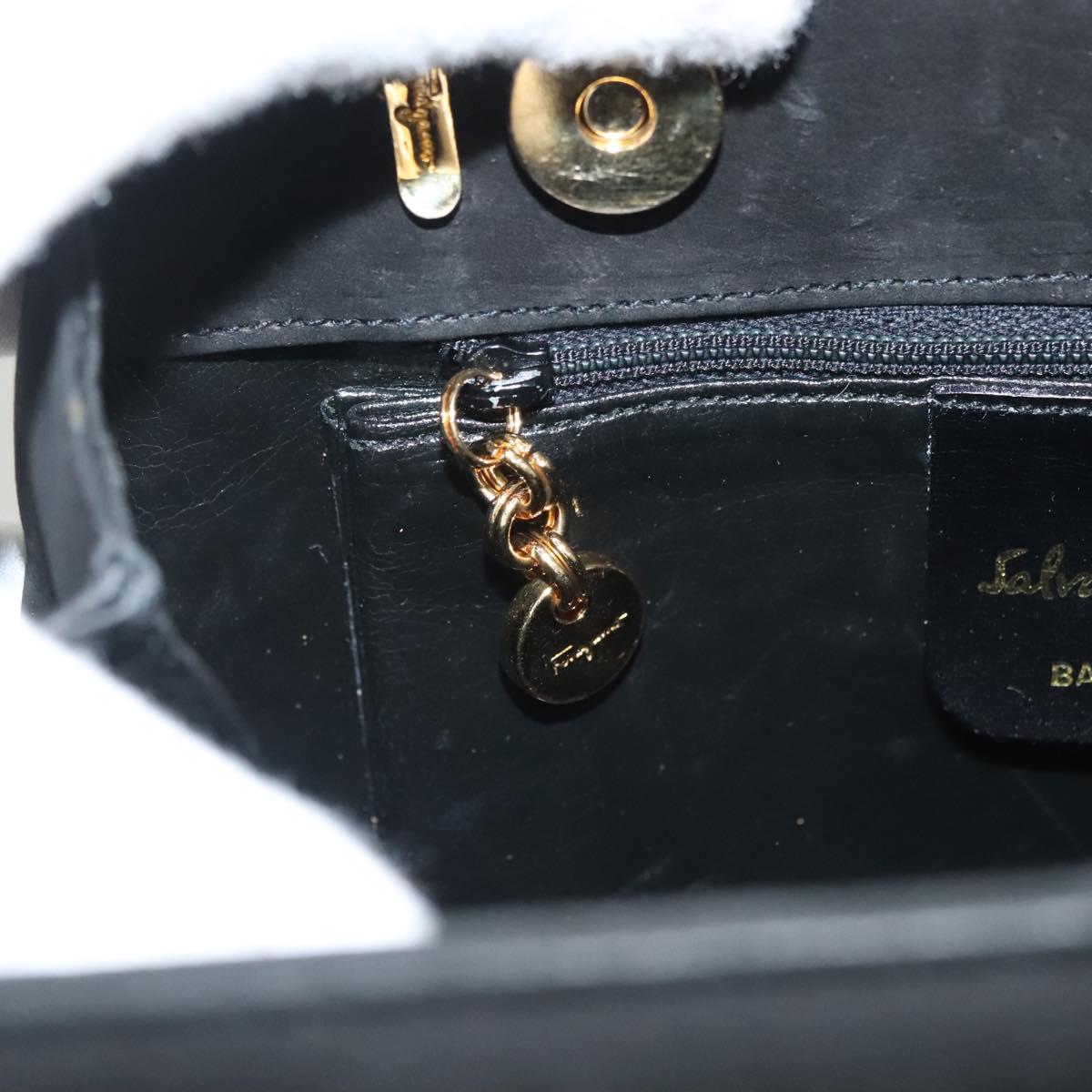 Salvatore Ferragamo Gancini Shoulder Bag Suede Black Gold Auth 127796
