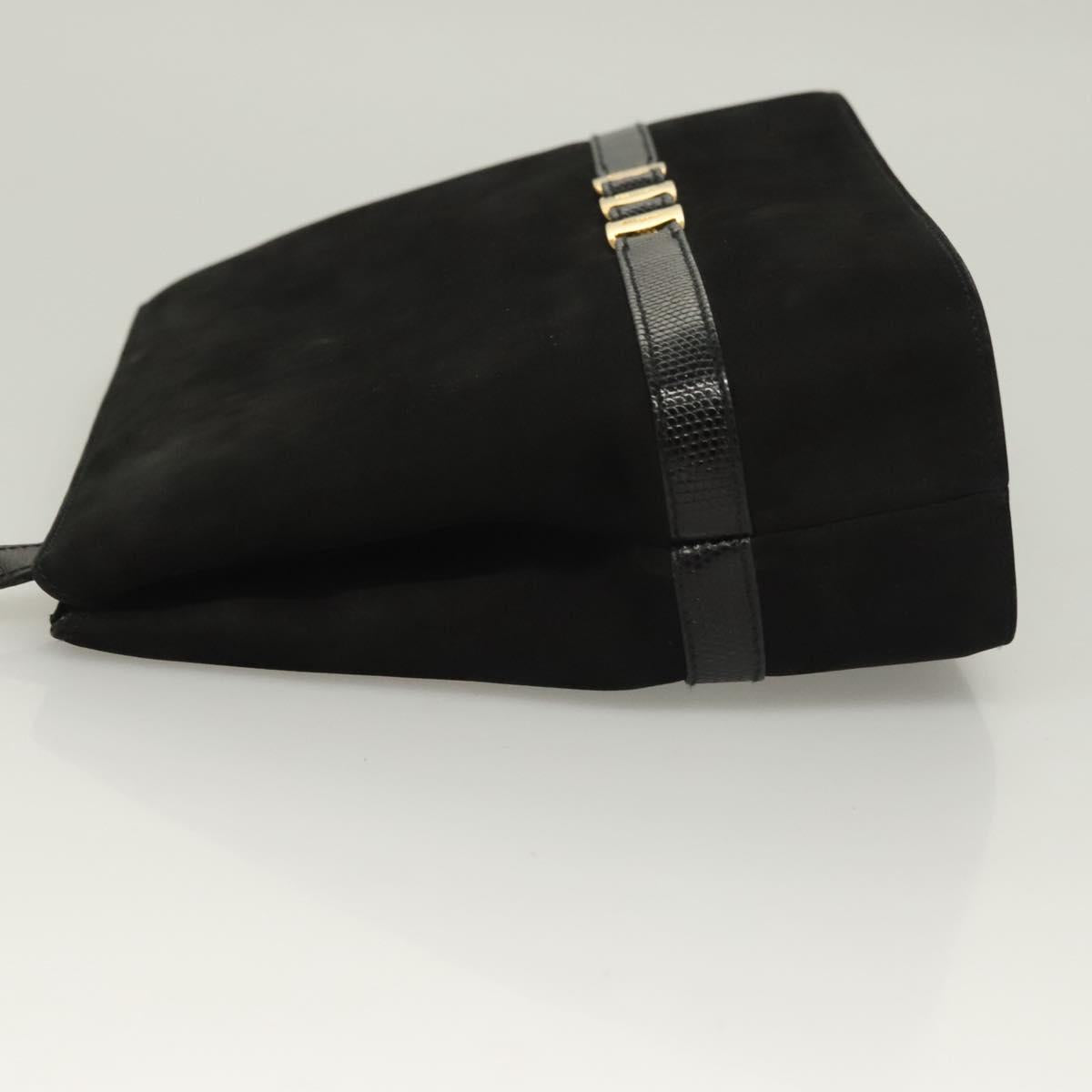 Salvatore Ferragamo Gancini Shoulder Bag Suede Black Gold Auth 127796