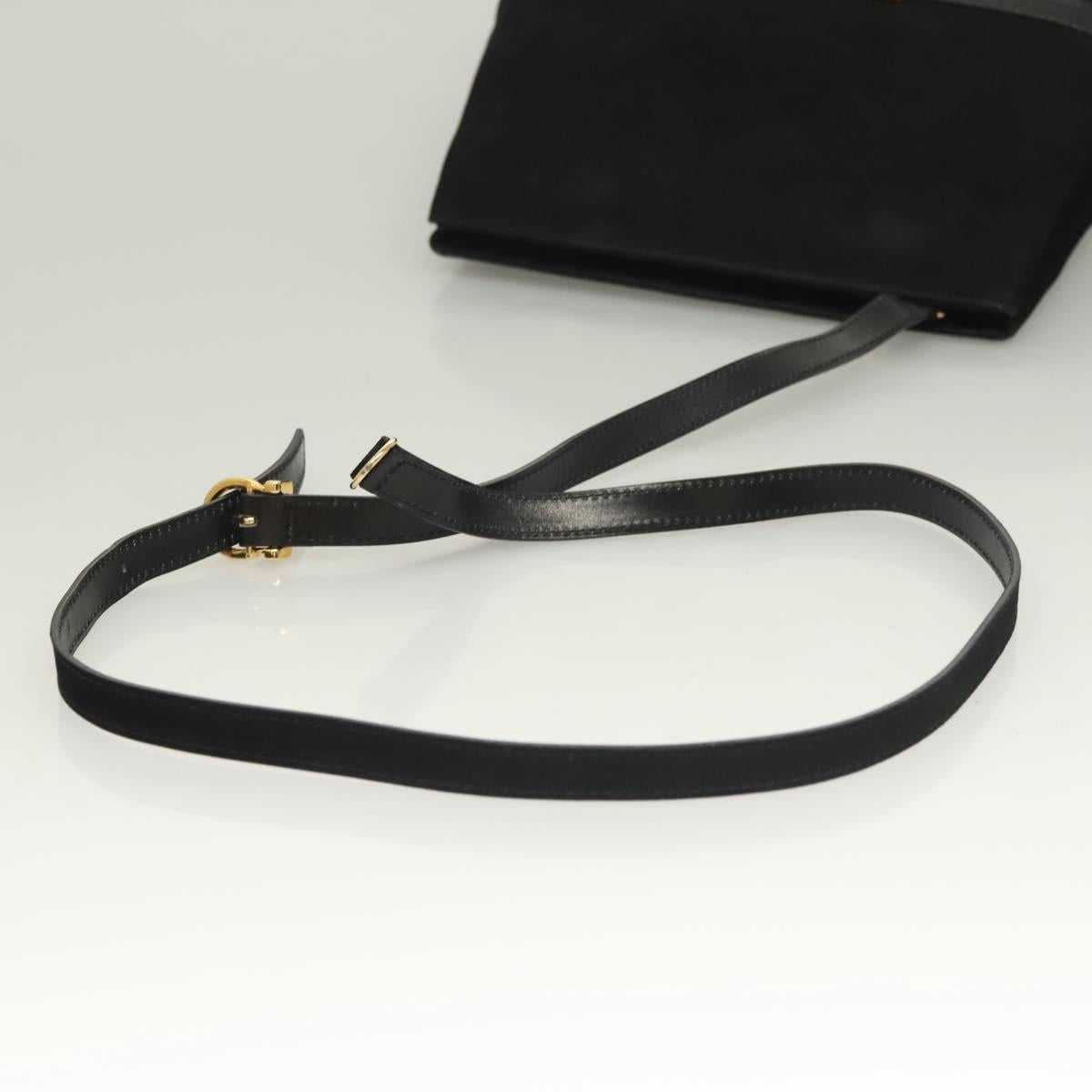 Salvatore Ferragamo Gancini Shoulder Bag Suede Black Gold Auth 127796