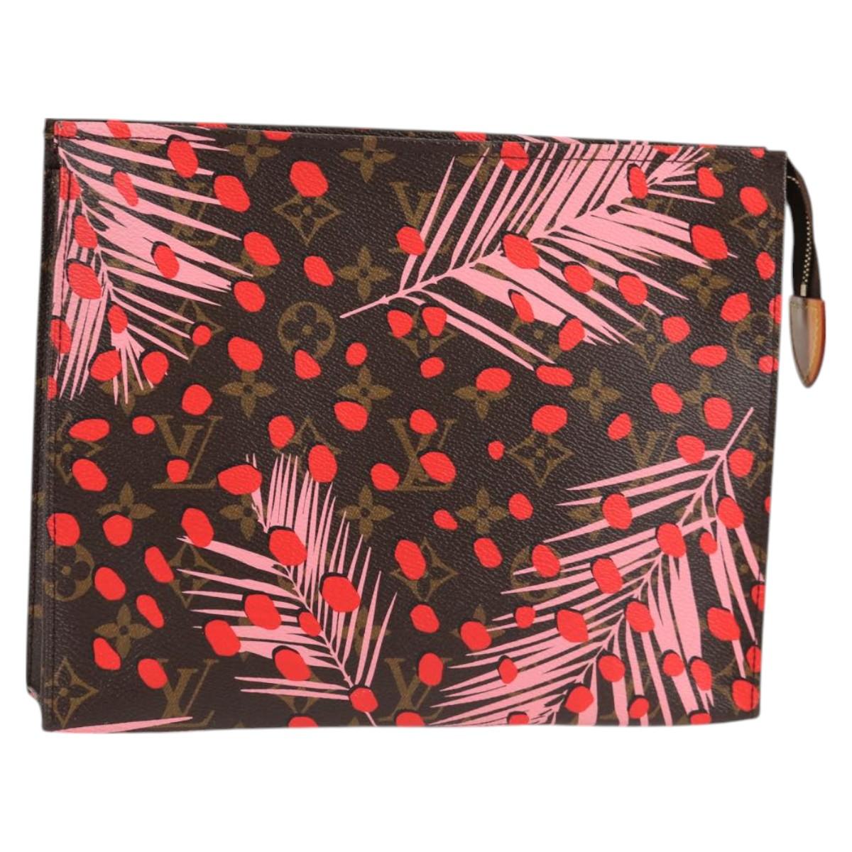 LOUIS VUITTON Monogram jungle dot Poche Toilette 26 Pouch Brown Red Auth 127808M