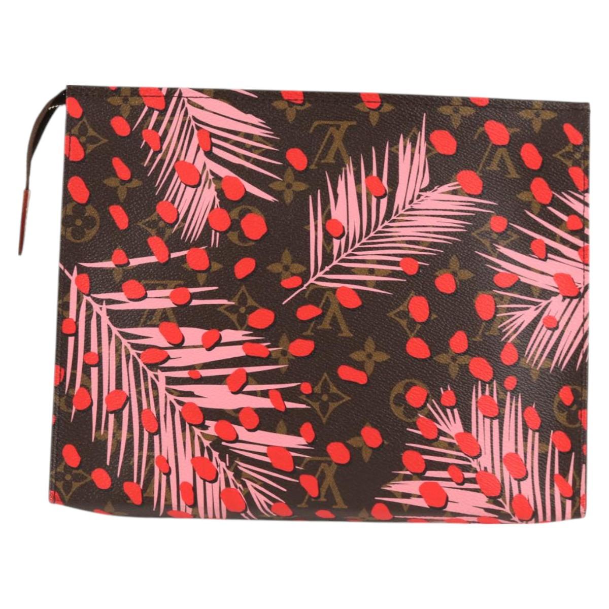 LOUIS VUITTON Monogram jungle dot Poche Toilette 26 Pouch Brown Red Auth 127808M
