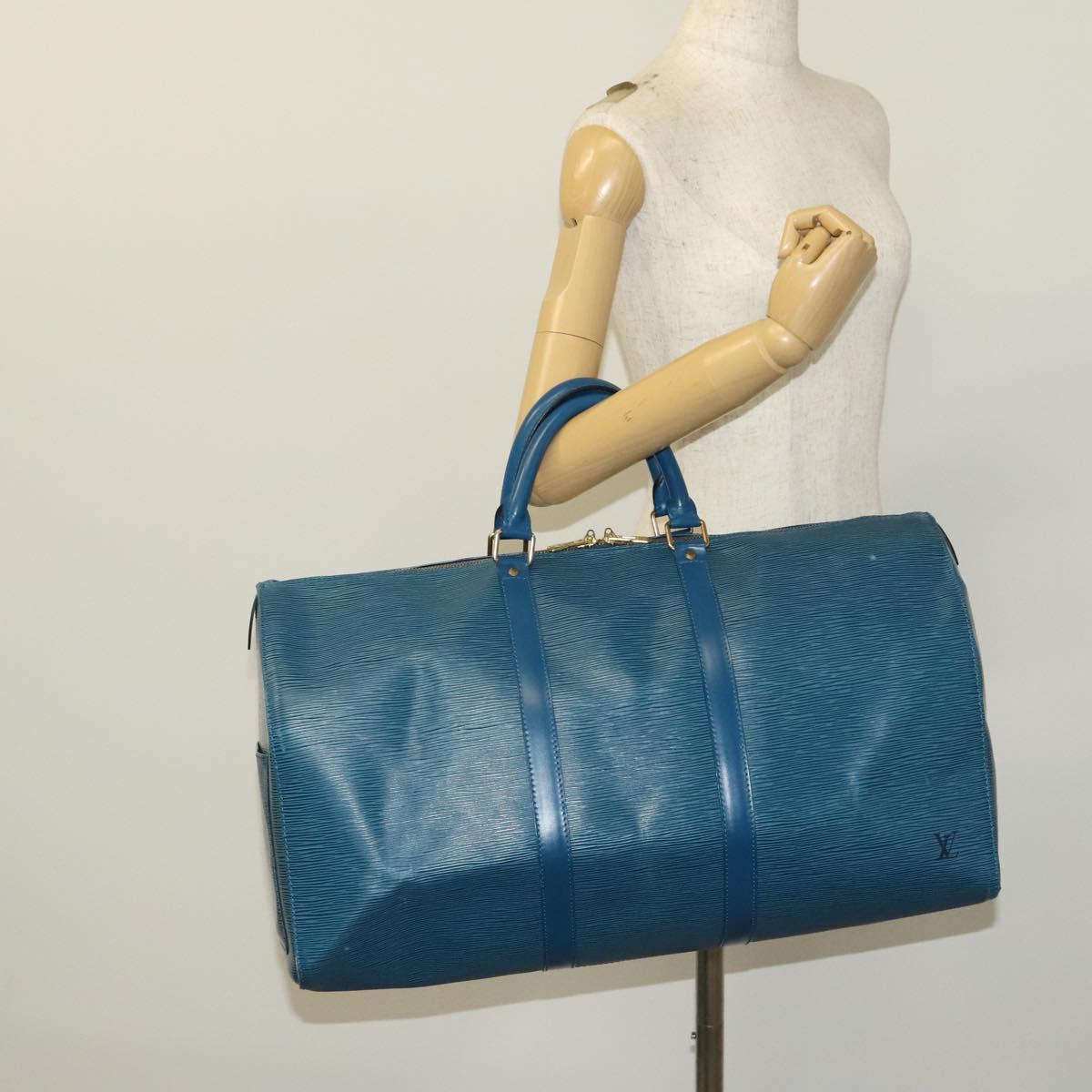 LOUIS VUITTON Epi Keepall 50 Boston Bag Blue M42965 LV Auth 127810