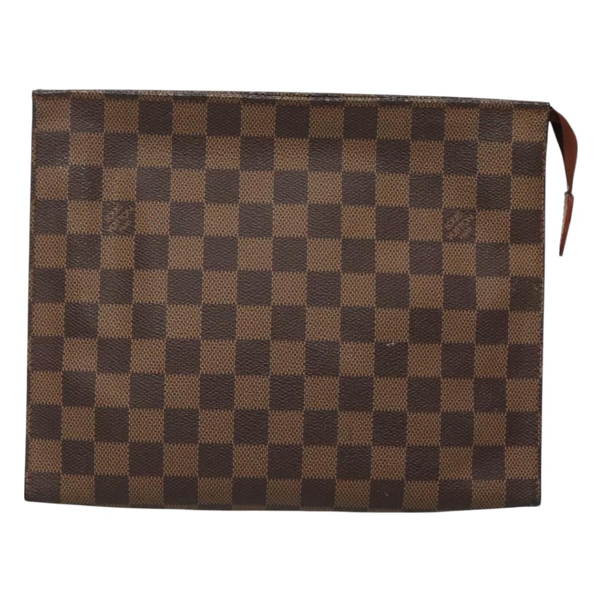 LOUIS VUITTON Damier Ebene Poche Toilette 26 Pouch N47543 LV Auth 127811