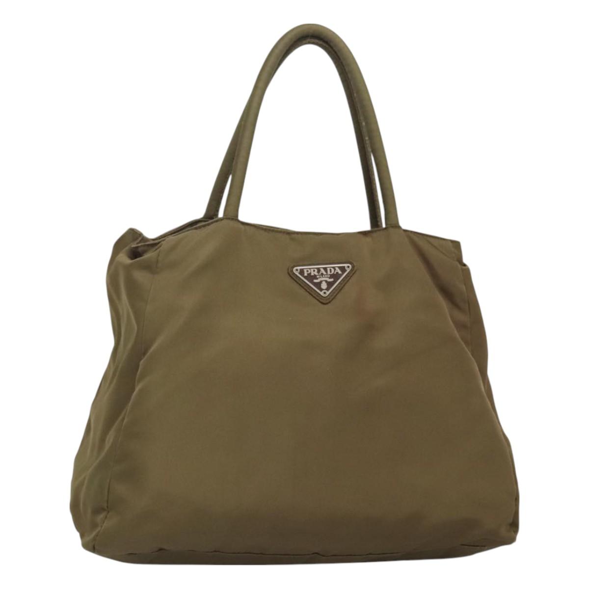 PRADA Hand Bag Nylon Khaki Auth 127819