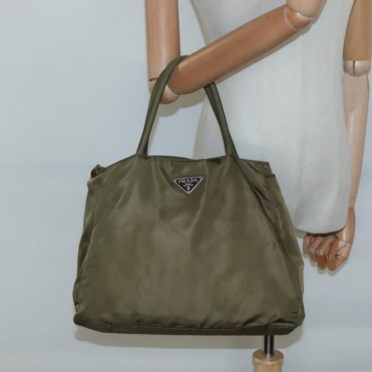 PRADA Hand Bag Nylon Khaki Auth 127819