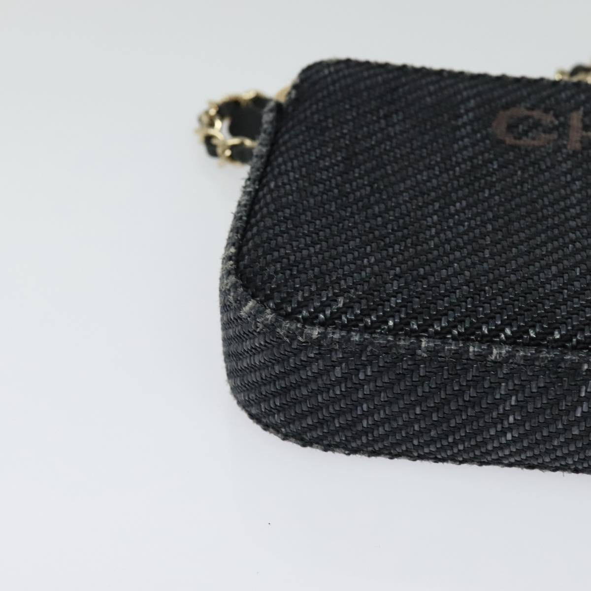 CHANEL Deauville line COCO Mark Chain Wallet Raffia Navy Gold CC Auth 127827M