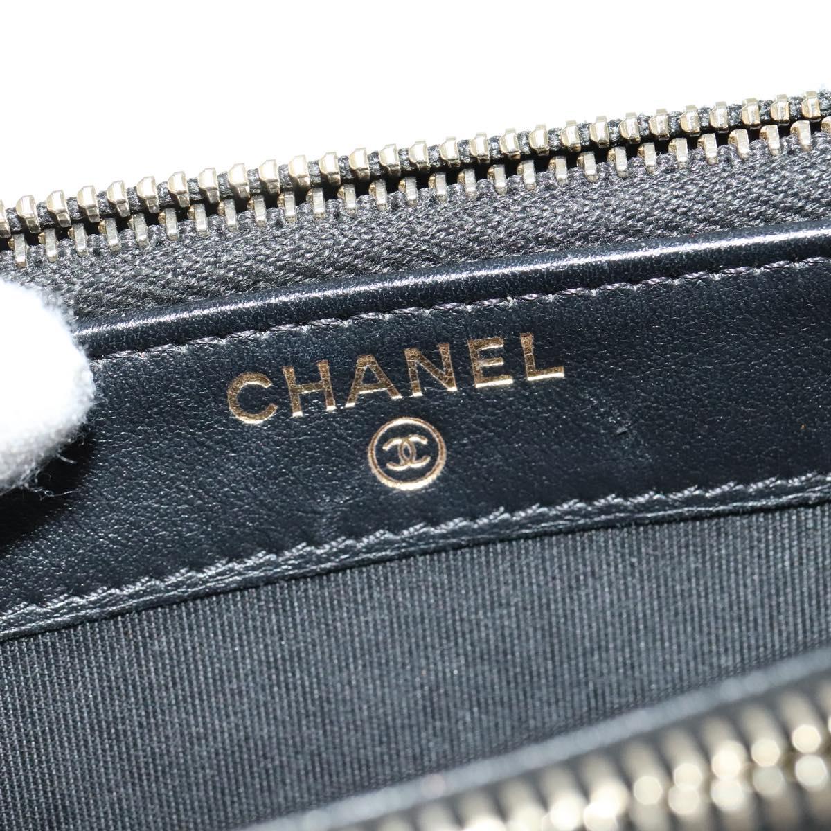 CHANEL Deauville line COCO Mark Chain Wallet Raffia Navy Gold CC Auth 127827M