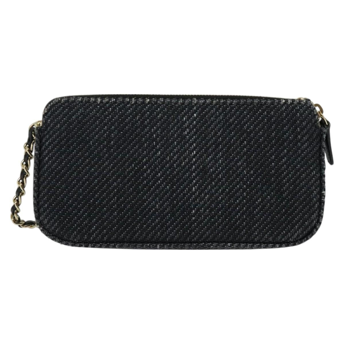 CHANEL Deauville line COCO Mark Chain Wallet Raffia Navy Gold CC Auth 127827M