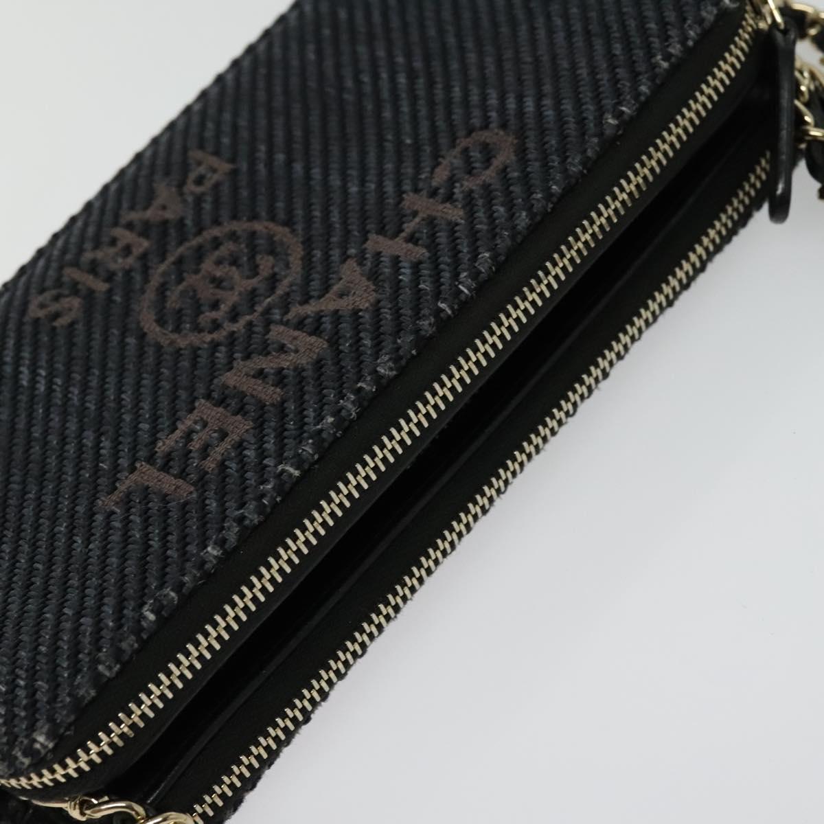 CHANEL Deauville line COCO Mark Chain Wallet Raffia Navy Gold CC Auth 127827M