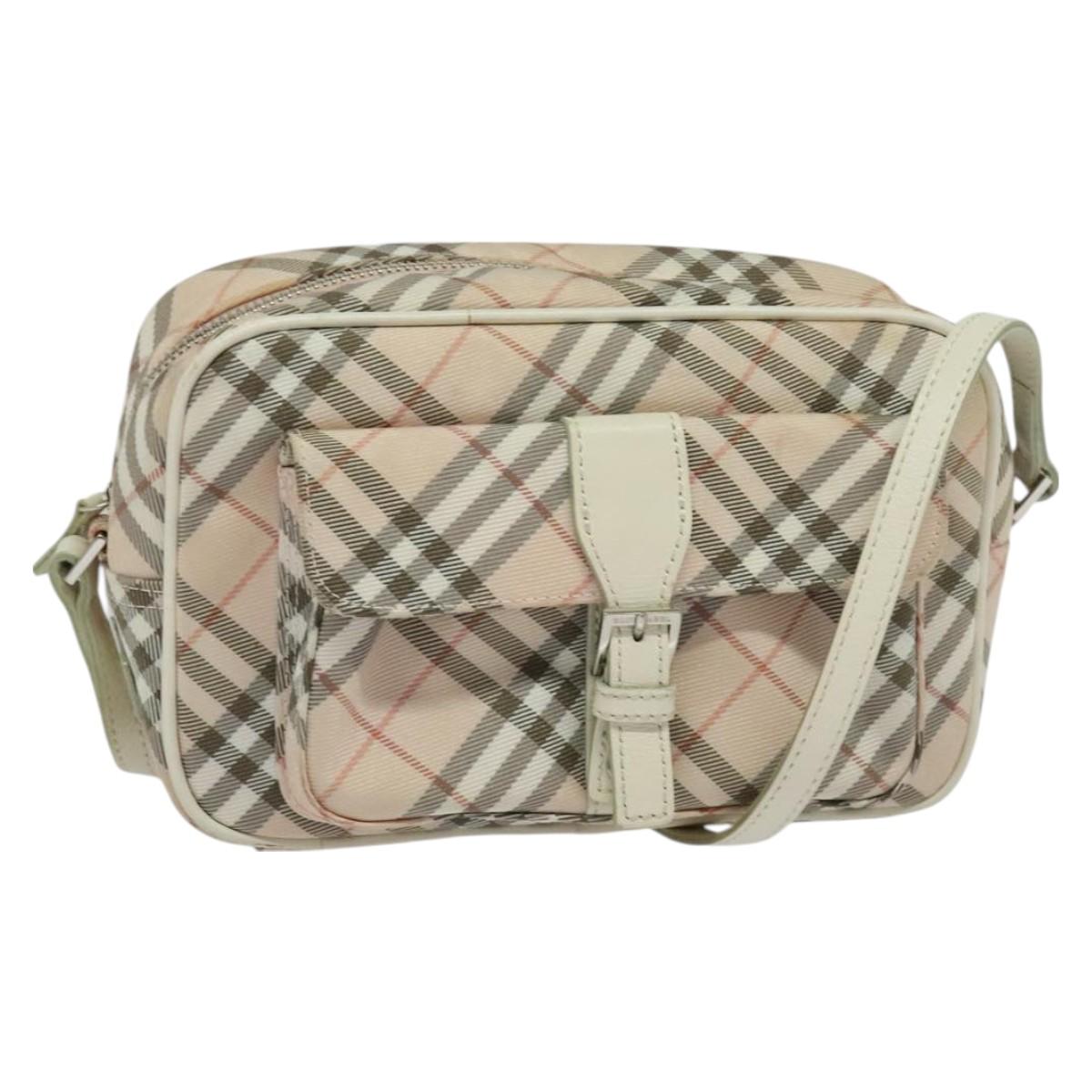 BURBERRY Nova Check Blue Label Shoulder Bag Canvas Pink Silver Auth 127833