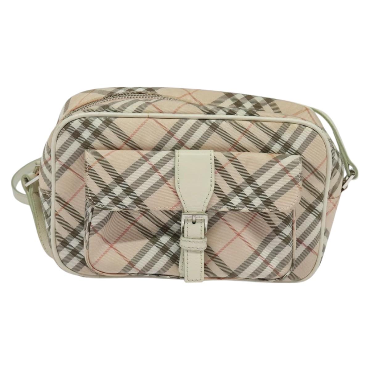 BURBERRY Nova Check Blue Label Shoulder Bag Canvas Pink Silver Auth 127833